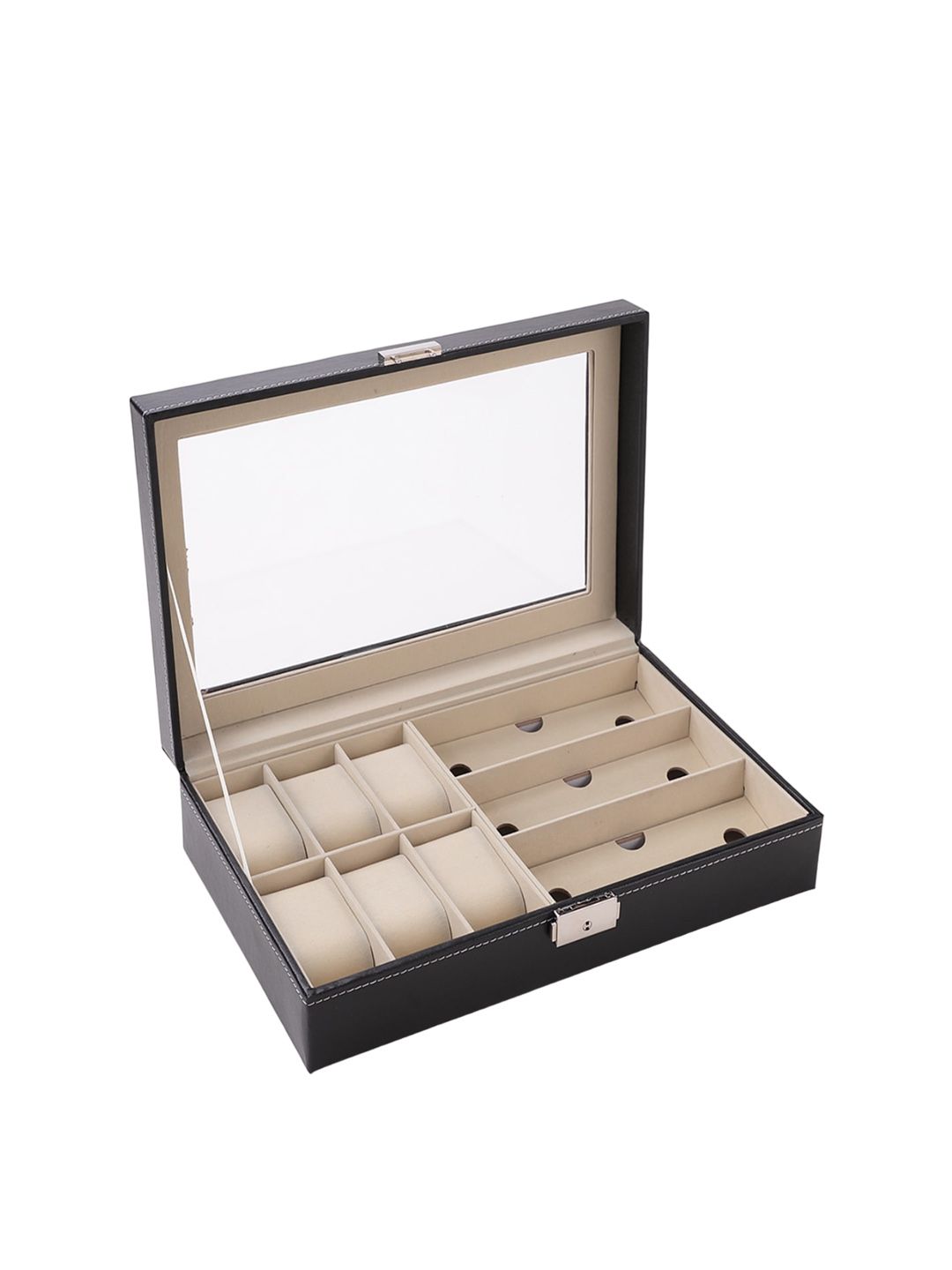 Kuber Industries Black & Beige 8 Slots Watch & Glasses Organizer-picture-55