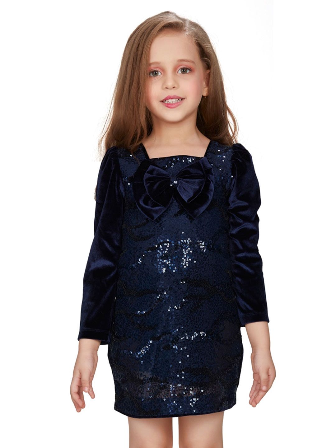 Peppermint Girls Embellished Sequinned Velvet A-Line Dress-picture-40