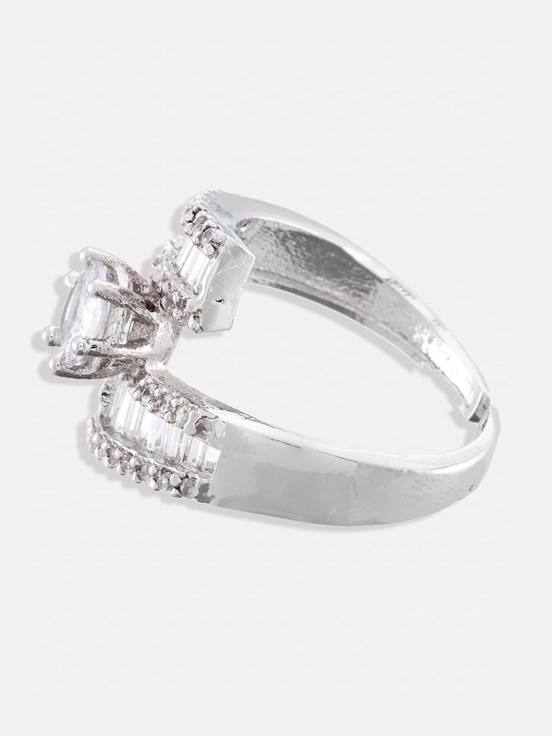 ATIBELLE Set Of 2 Gold-Plated & Silver-Plated CZ-Studded Finger Rings