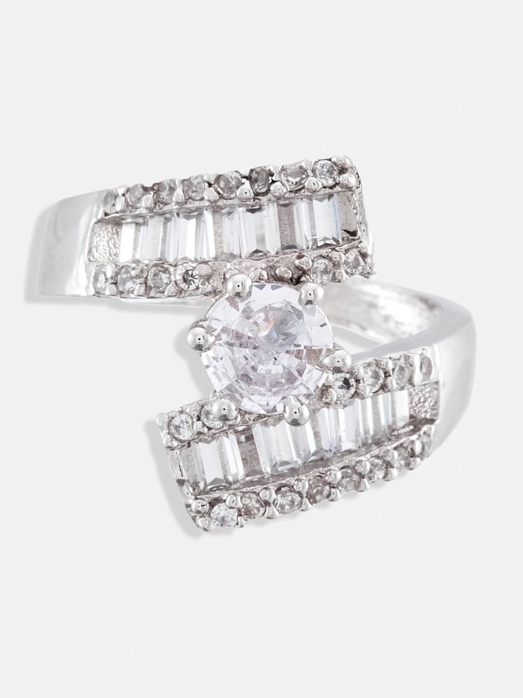 ATIBELLE Set Of 2 Gold-Plated & Silver-Plated CZ-Studded Finger Rings