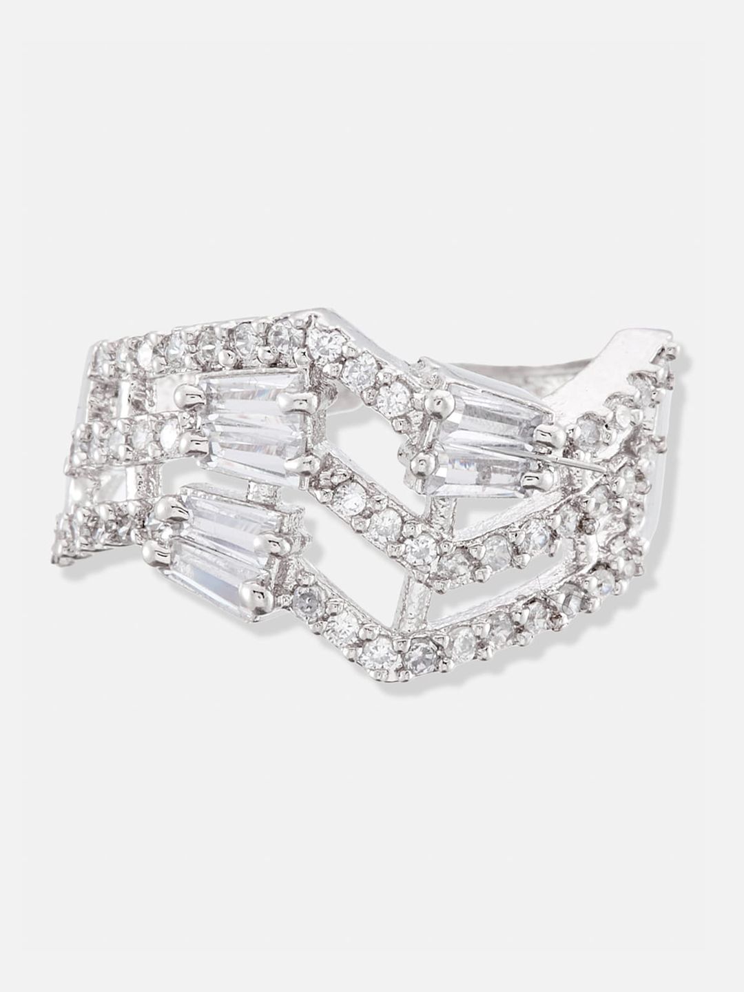 ATIBELLE Set of 3 Rhodium-Plated CZ-Studded Finger Rings