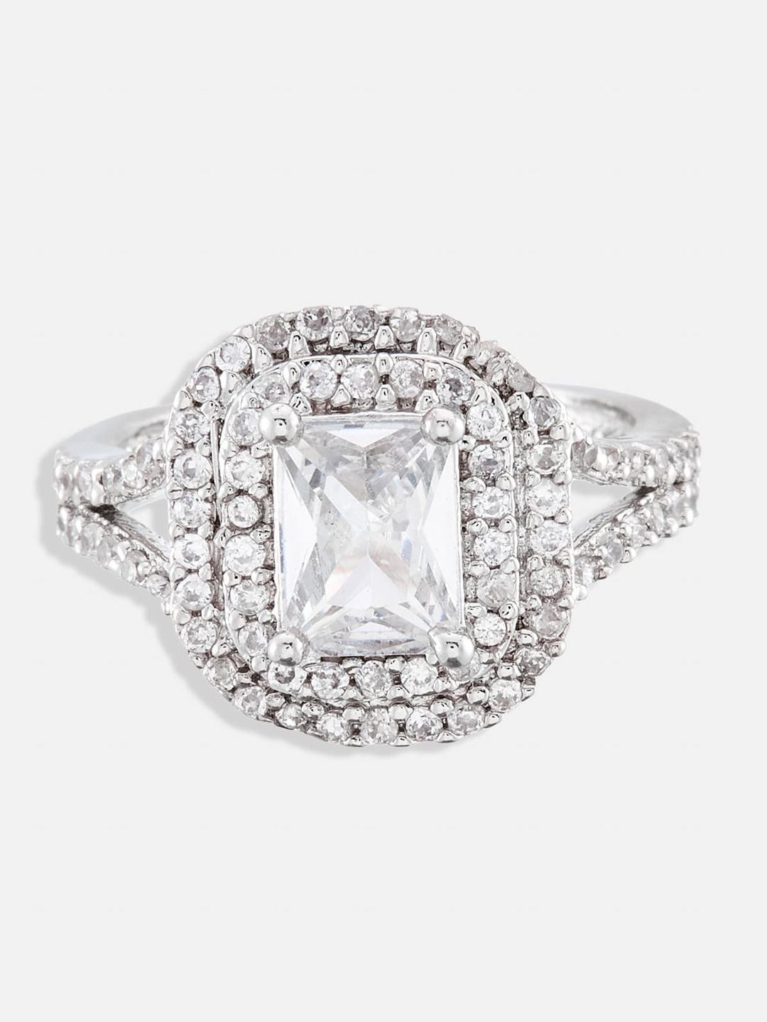 ATIBELLE Set of 3 Rhodium-Plated CZ-Studded Finger Rings