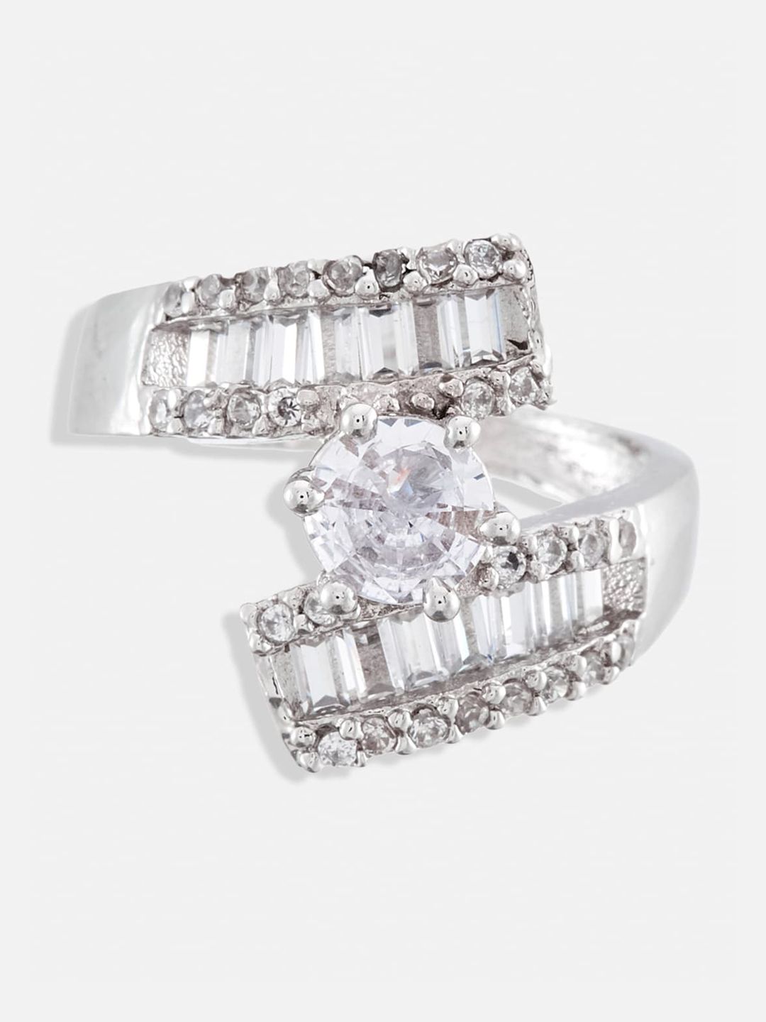 ATIBELLE Set of 3 Rhodium-Plated CZ-Studded Finger Rings