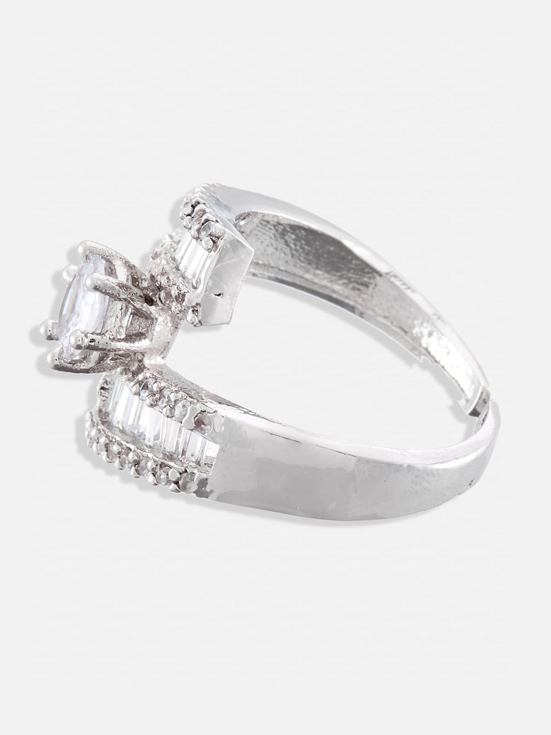 ATIBELLE Set Of 2 Gold & Silver Plated Cubic Zirconia Studded Finger Ring