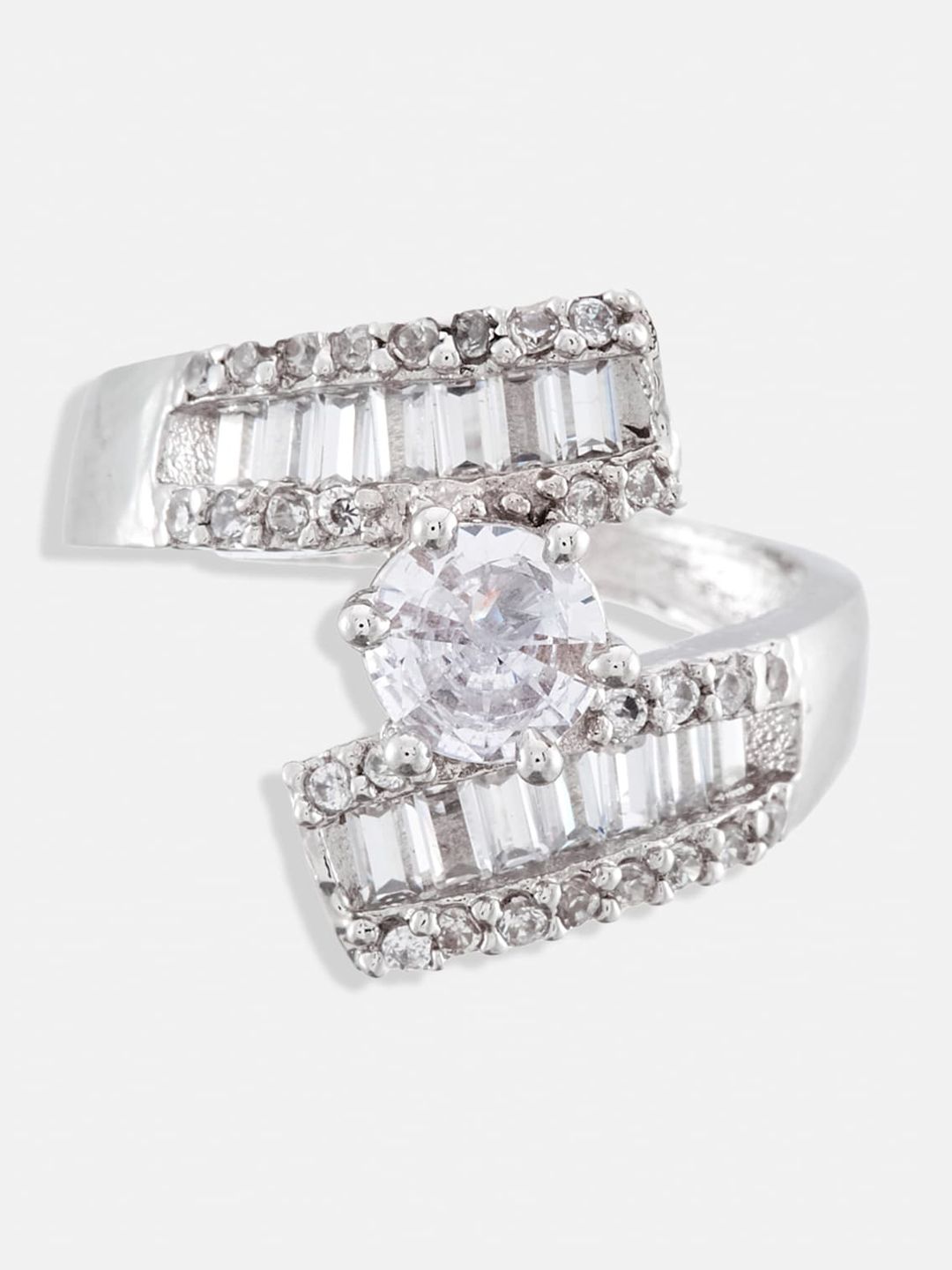 ATIBELLE Set Of 2 Gold & Silver Plated Cubic Zirconia Studded Finger Ring