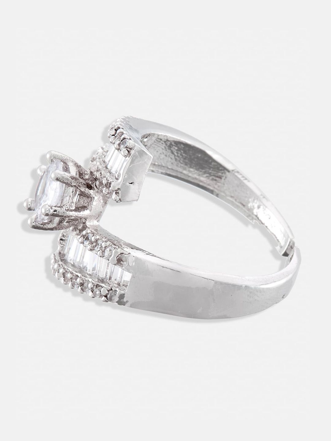 ATIBELLE Set Of 2 Gold-Plated & Silver-Plated Cubic Zirconia Studded Finger Rings