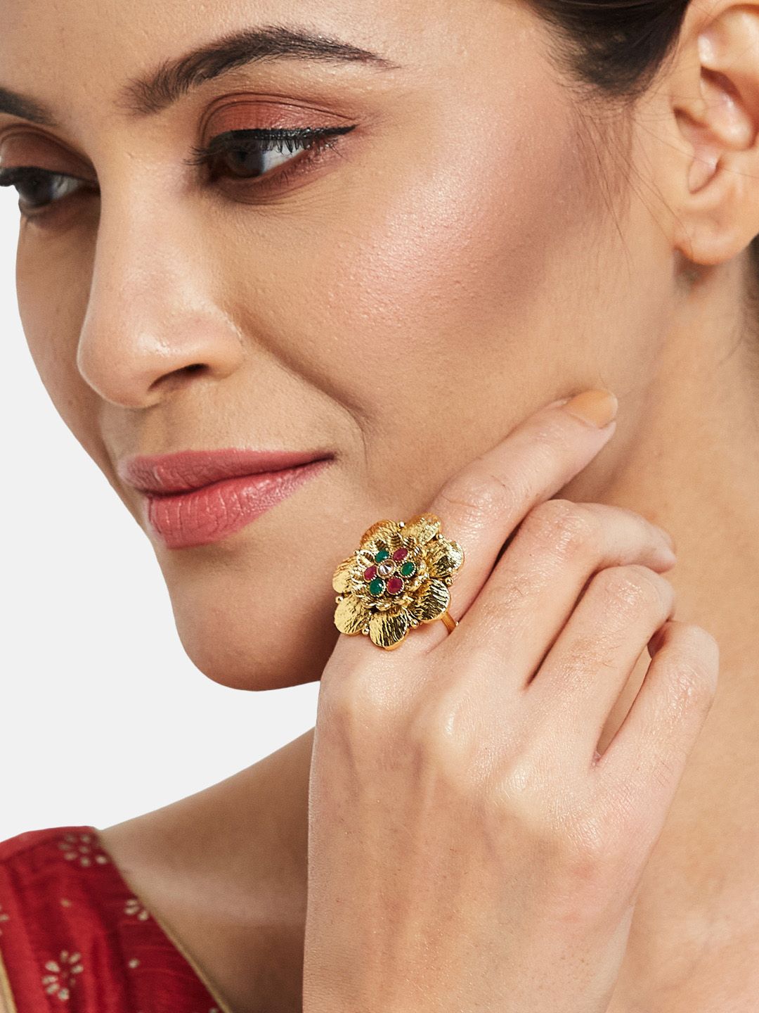 ATIBELLE Set Of 2 Gold-Plated & Silver-Plated Cubic Zirconia Studded Finger Rings