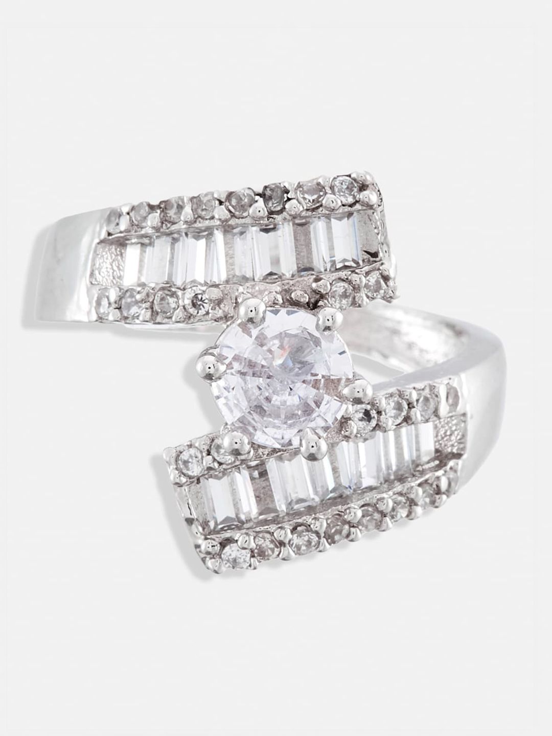 ATIBELLE Set Of 2 Gold & Silver-Plated Cubic Zirconia Studded Square Shaped Finger Rings
