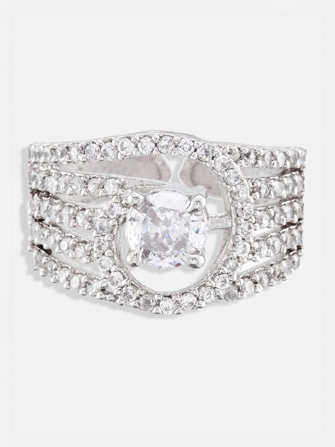 ATIBELLE Set Of 2 Gold & Silver-Plated Cubic Zirconia Studded Square Shaped Finger Rings