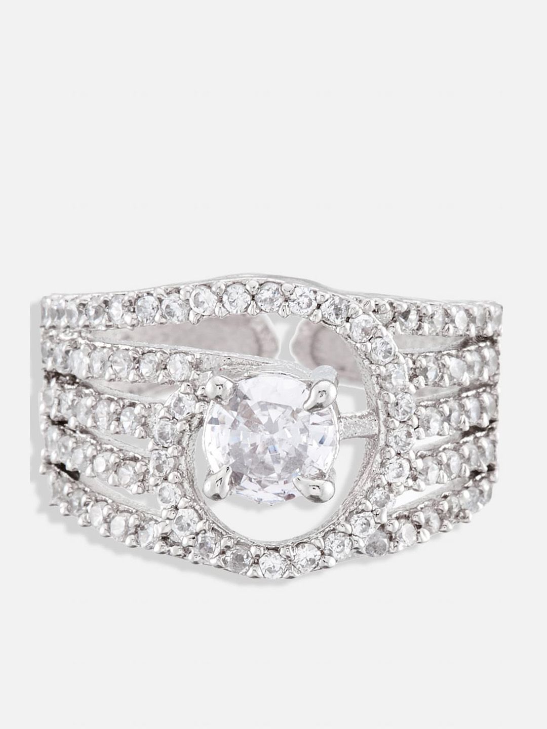 ATIBELLE Set Of 3 Silver-Plated CZ Studded Layered Finger Rings