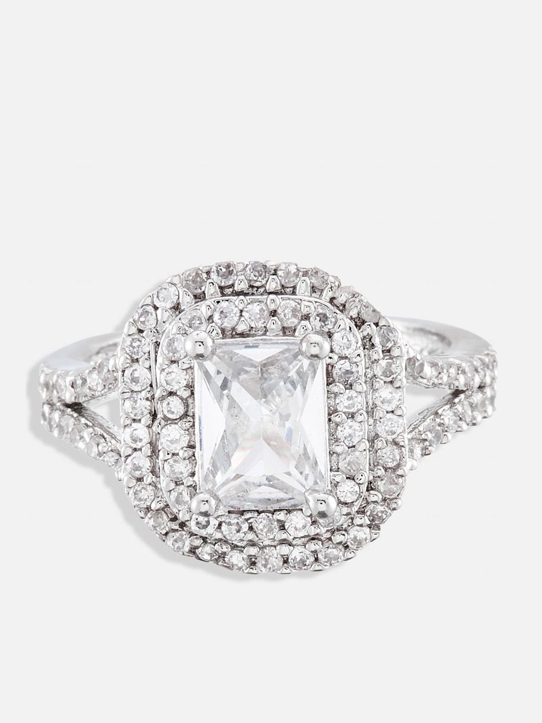 ATIBELLE Set Of 3 Silver-Plated CZ Studded Layered Finger Rings