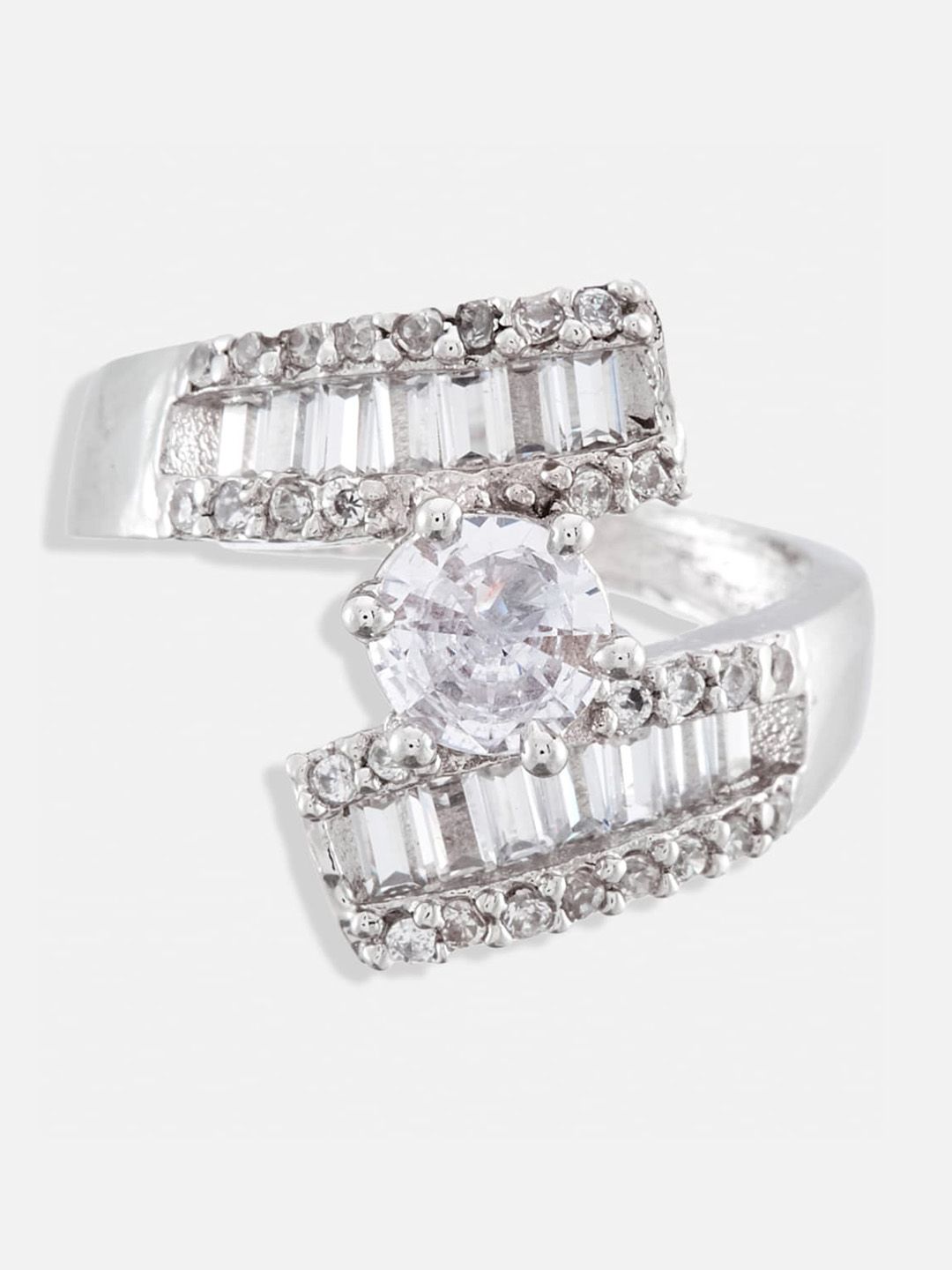 ATIBELLE Set Of 3 Silver-Plated CZ Studded Layered Finger Rings