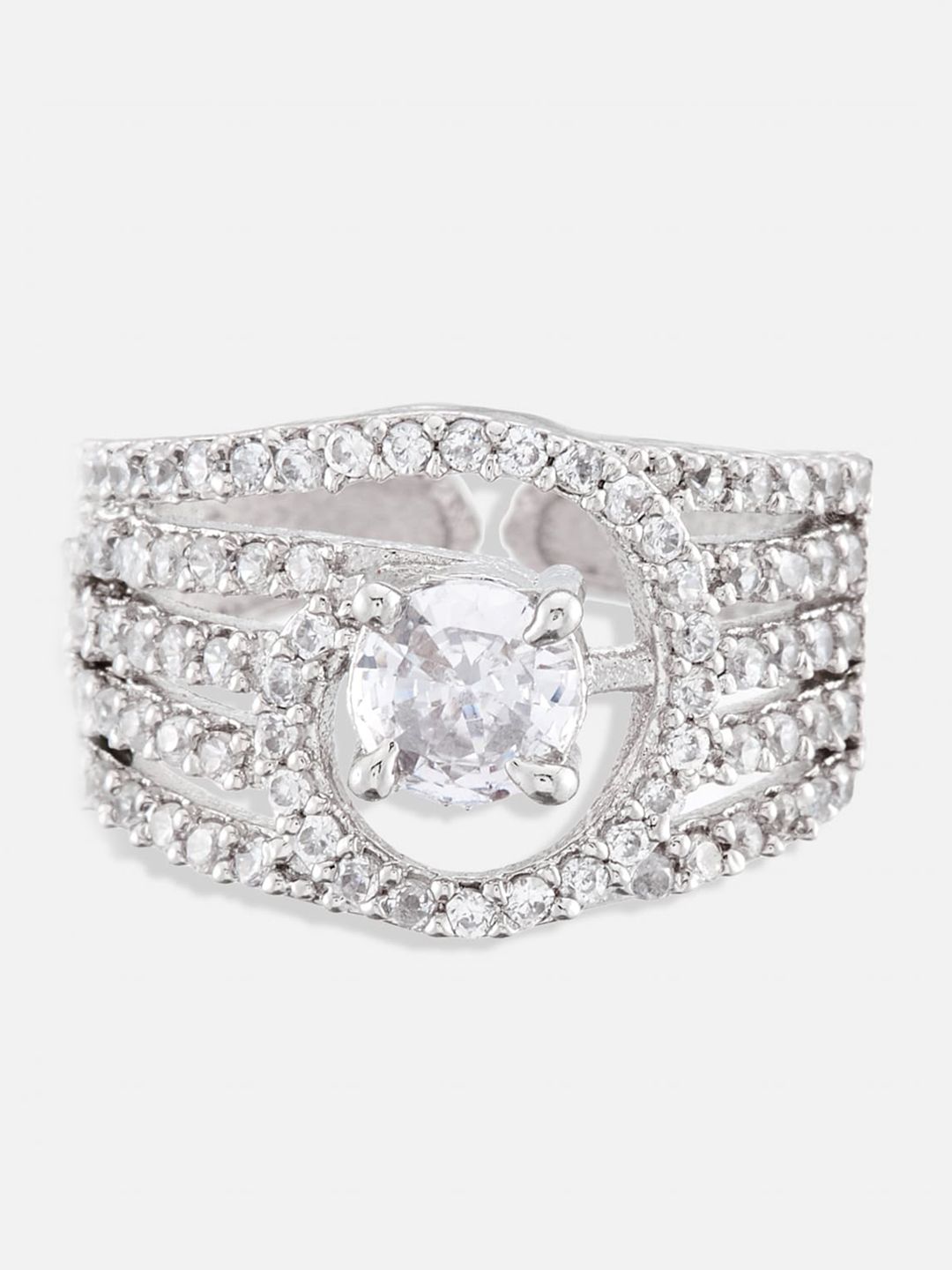 ATIBELLE Set of 3 Rhodium-Plated Cubic Zirconia Studded Ring