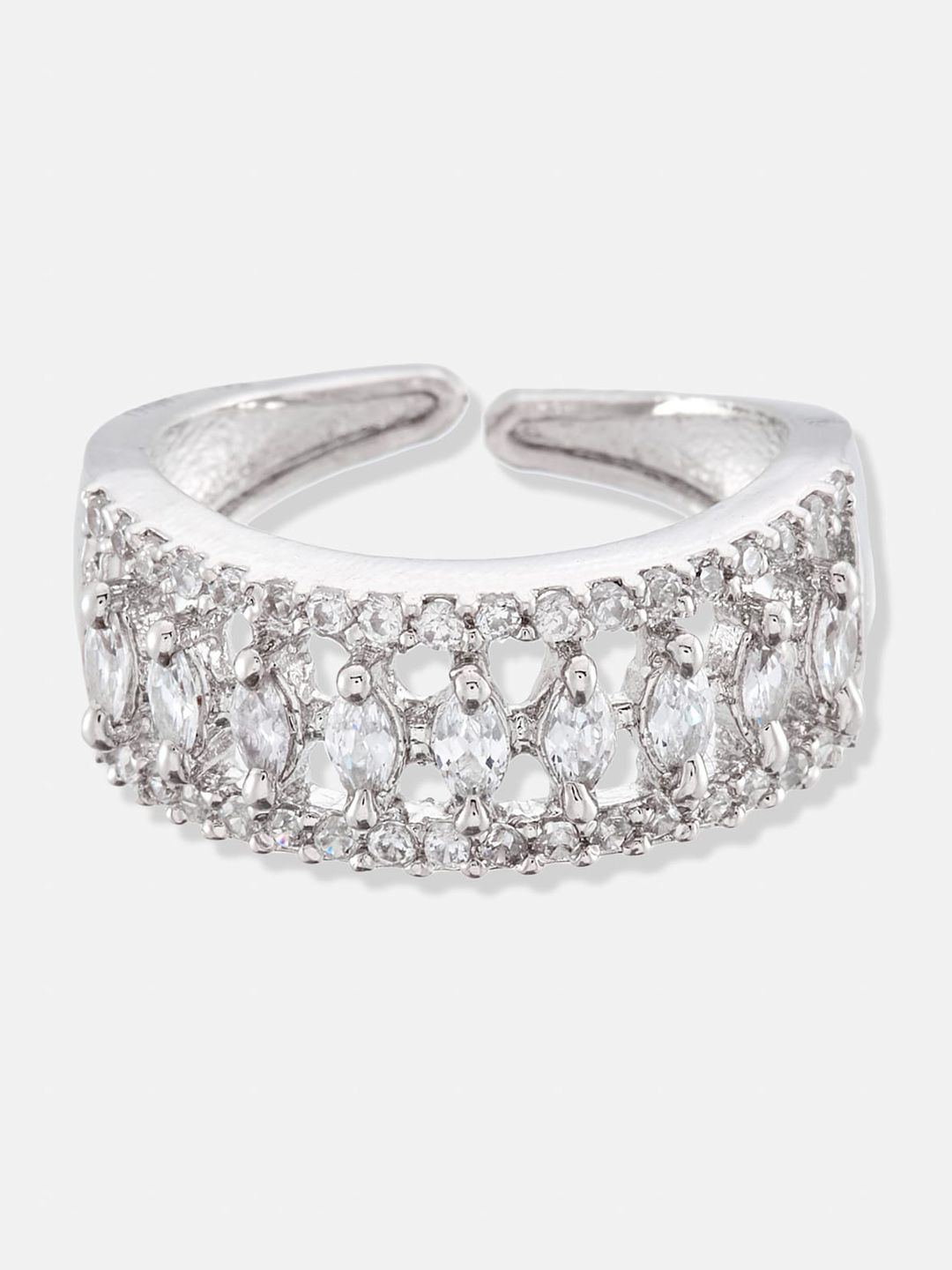 ATIBELLE Set of 3 Rhodium-Plated Cubic Zirconia Studded Ring