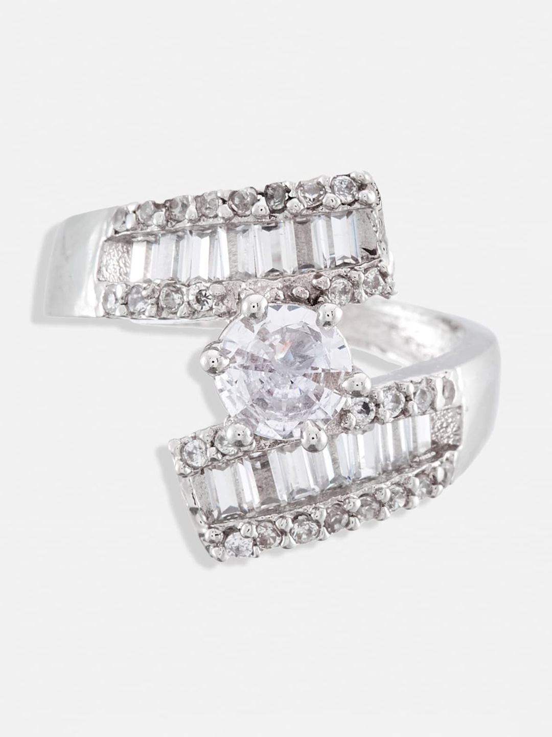 ATIBELLE Set of 3 Rhodium-Plated Cubic Zirconia Studded Ring