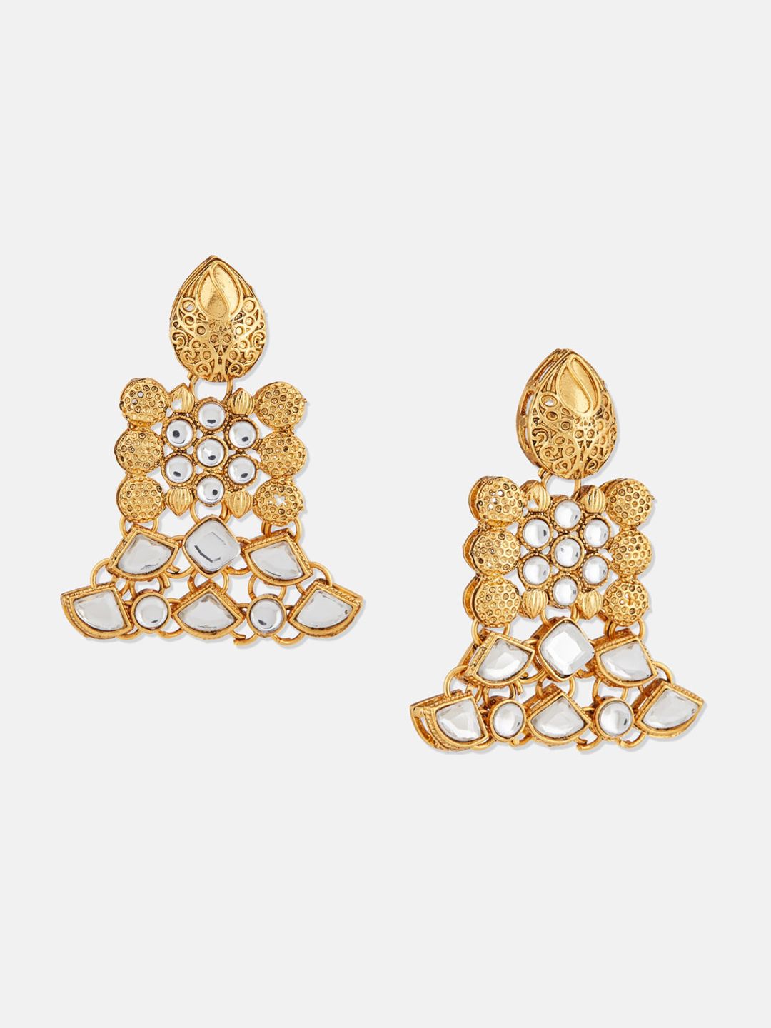 ATIBELLE Gold Plated & Kundan Stone Studded Contemporary Drop Earrings