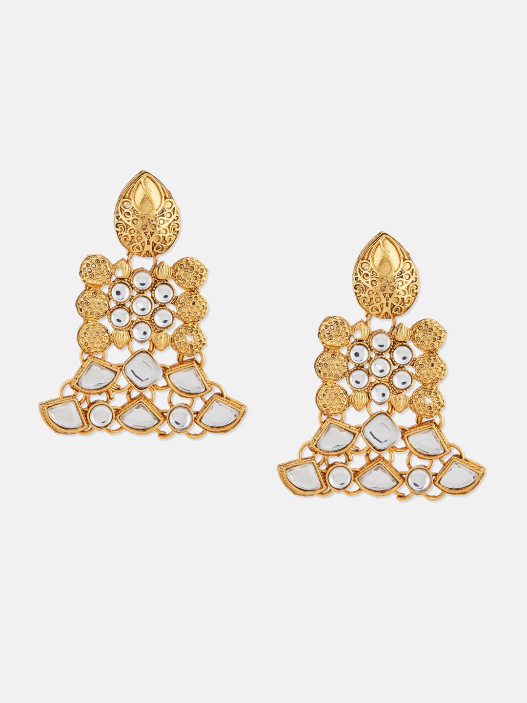 ATIBELLE Gold Plated & Kundan Stone Studded Contemporary Drop Earrings