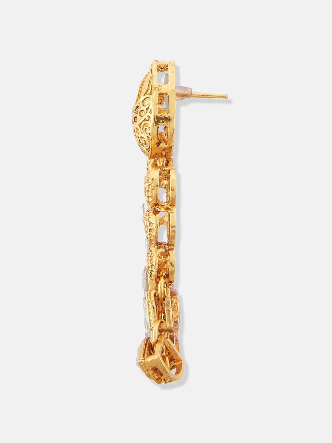 ATIBELLE Gold Plated & Kundan Stone Studded Contemporary Drop Earrings