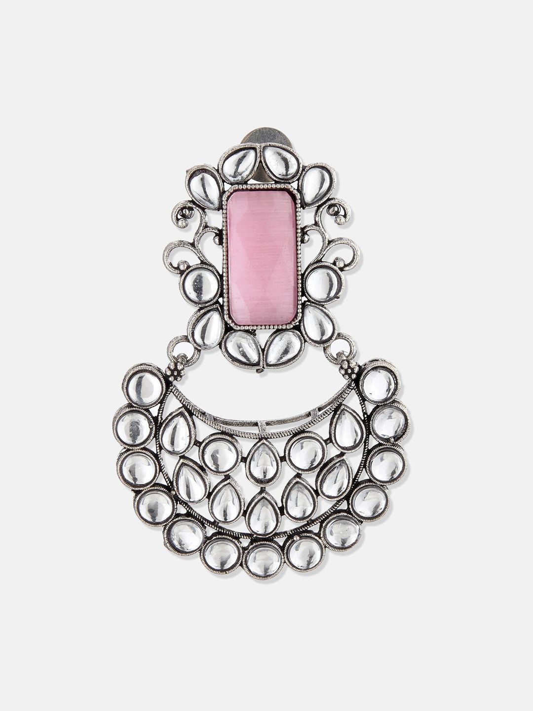 ATIBELLE Silver Plated German Silver Kundan Stone Studded Chandbalis Earrings