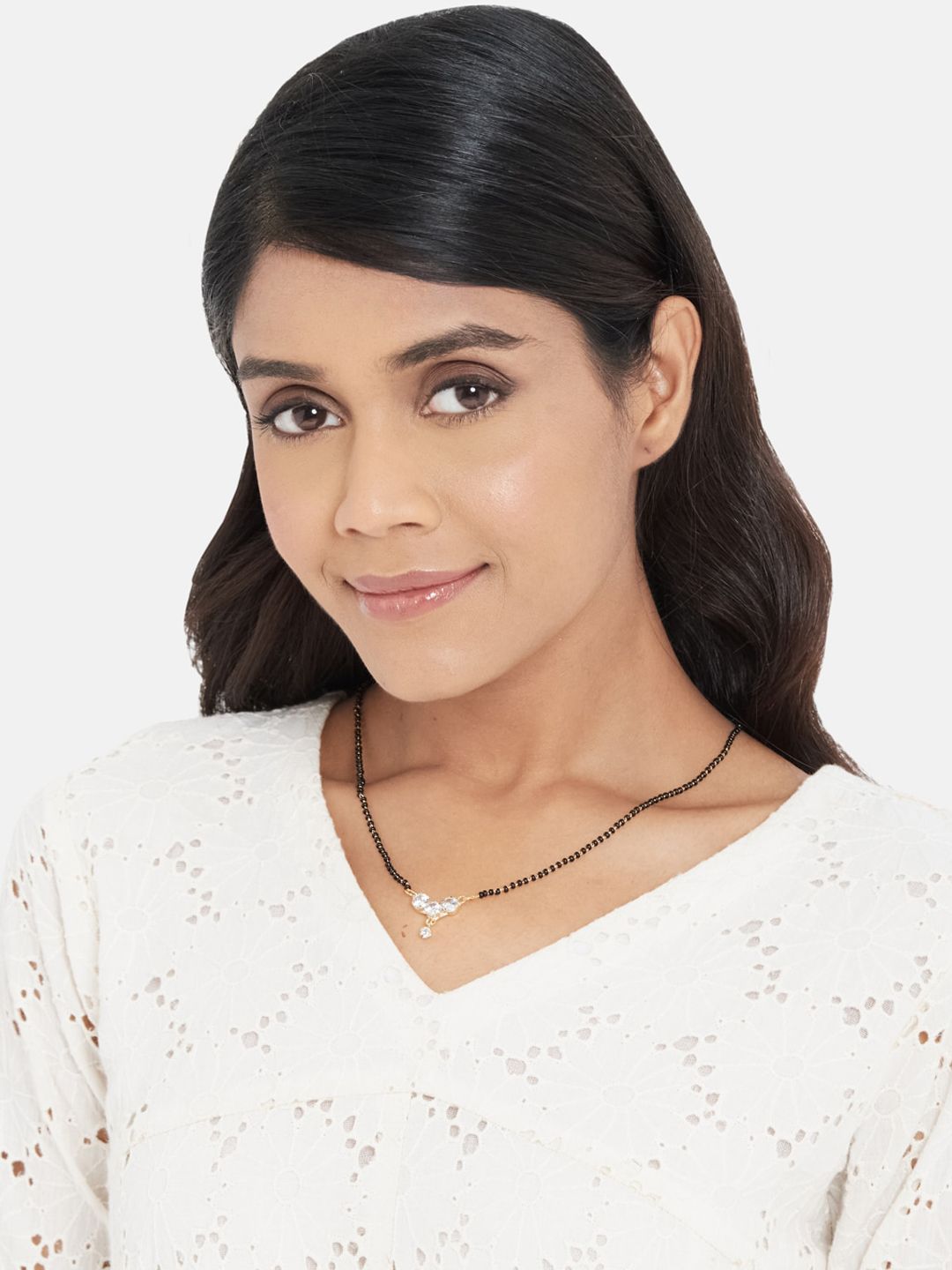 ATIBELLE Gold-Plated Cubic Zirconia-Studded & Beaded Mangalsutra