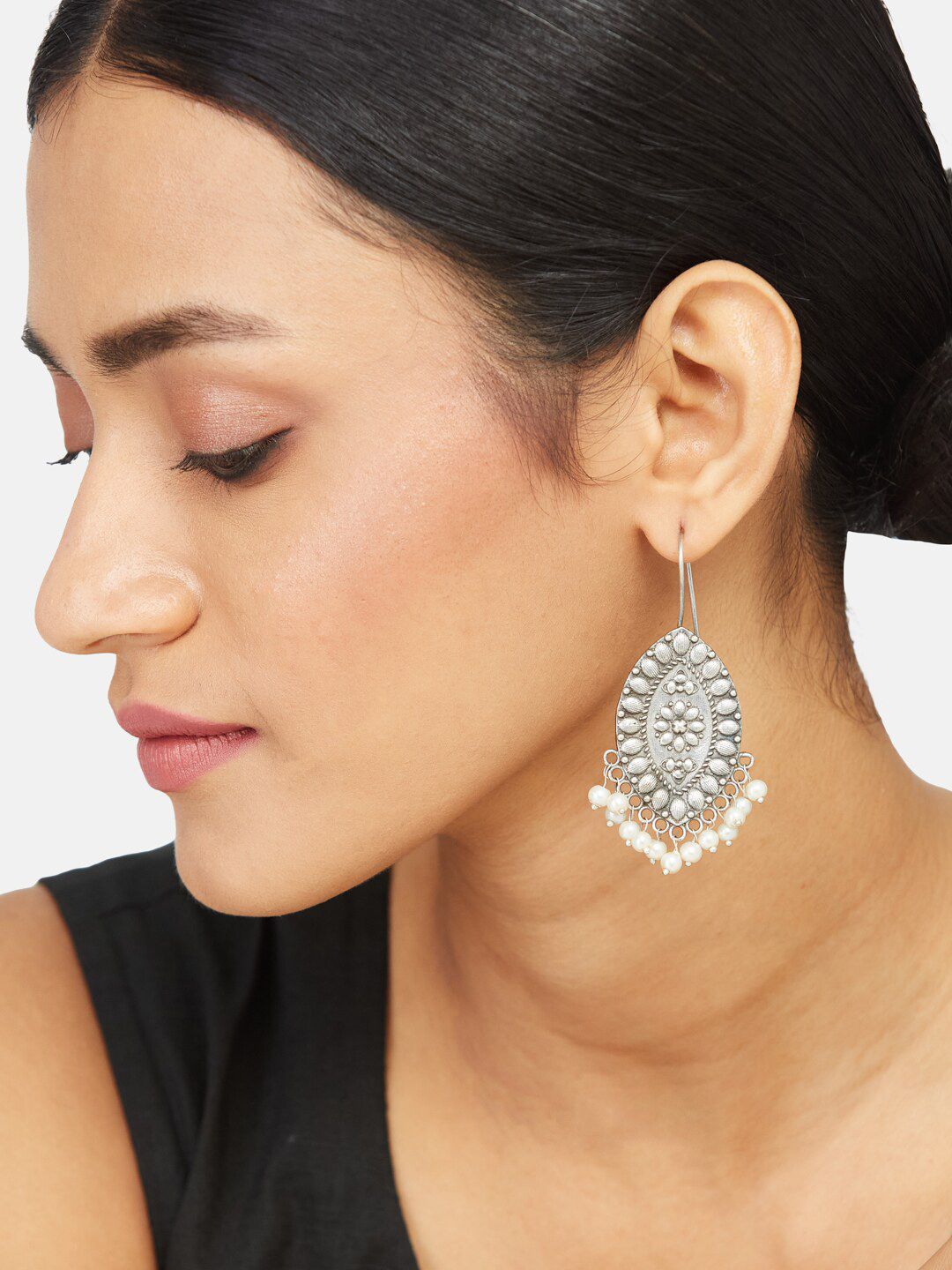 ATIBELLE Silver Plated German Silver Contemporary Artificial Beads Drop Earrings