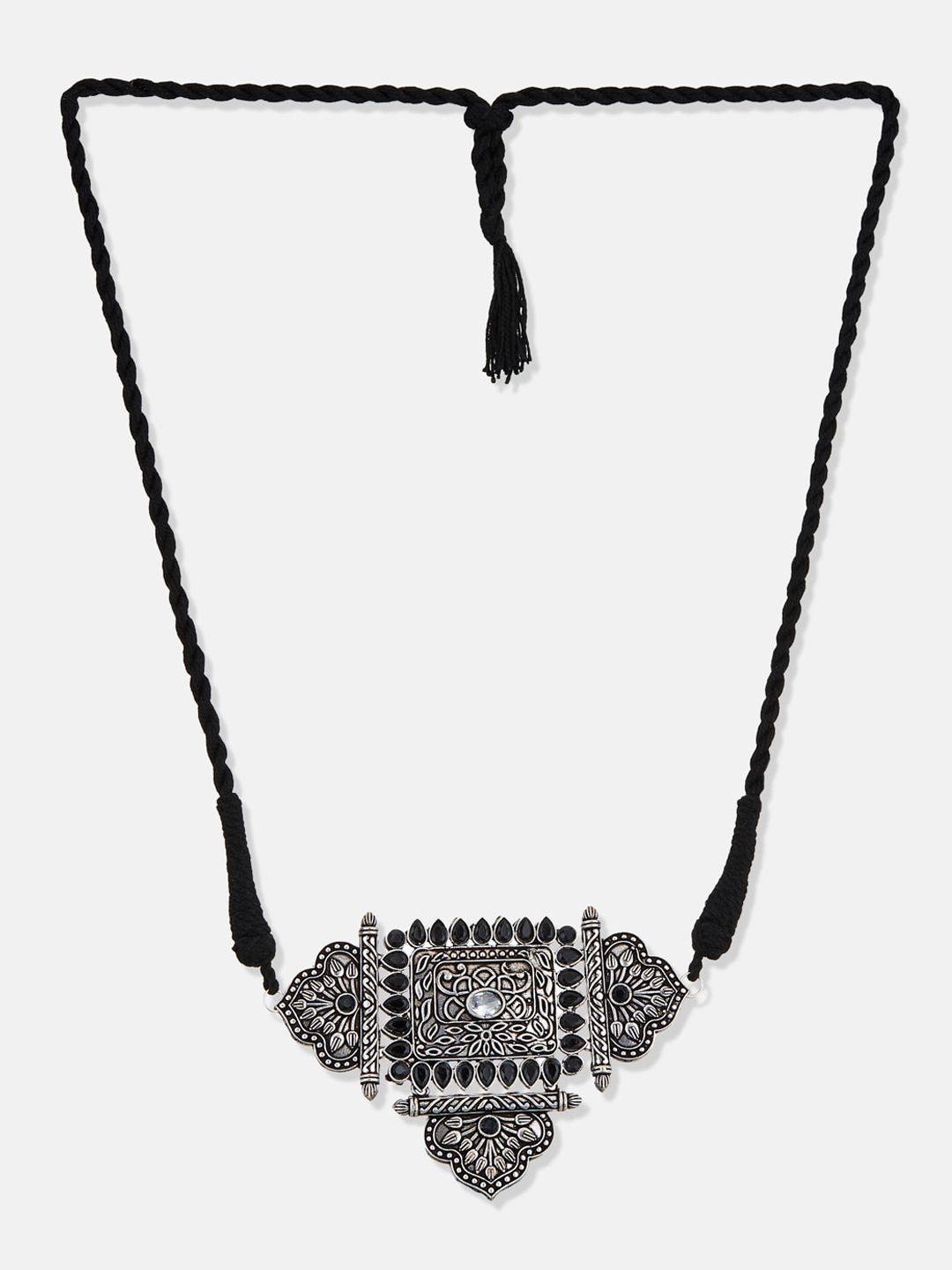 ATIBELLE Silver-Plated German Silver Stones-Studded & Beaded Jewellery Set