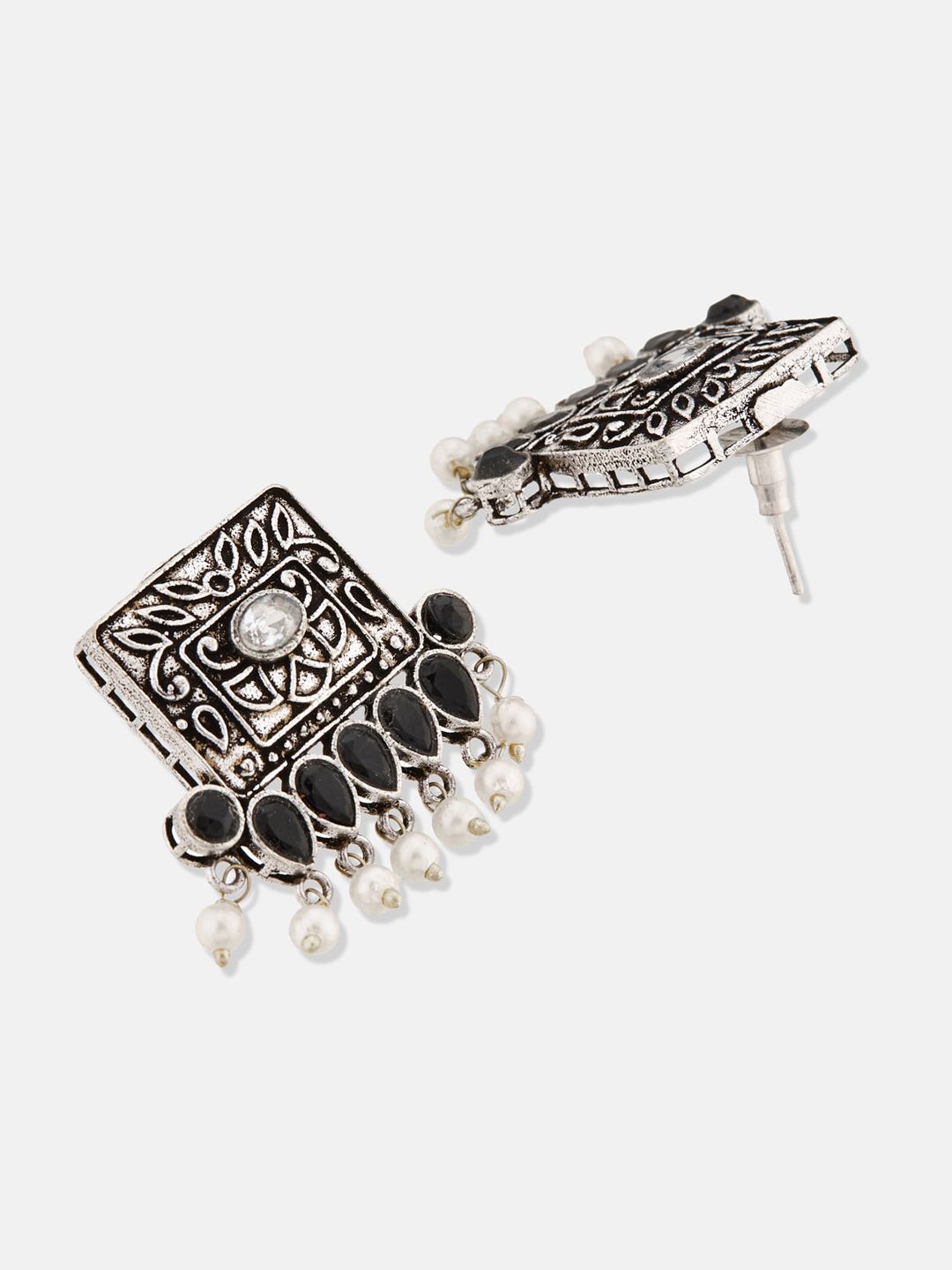 ATIBELLE Silver-Plated German Silver Stones-Studded & Beaded Jewellery Set