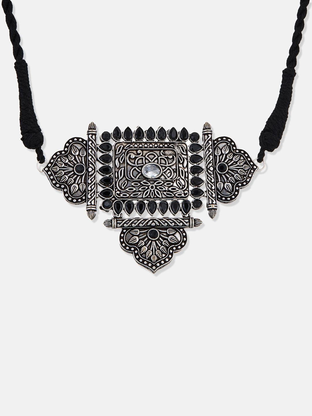 ATIBELLE Silver-Plated German Silver Stones-Studded & Beaded Jewellery Set