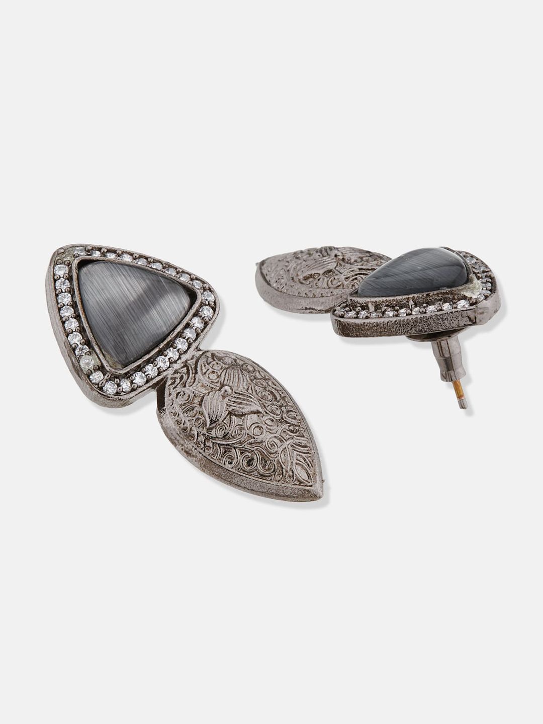 ATIBELLE Silver Plated German Silver American Diamond Contemporary Drop Earrings