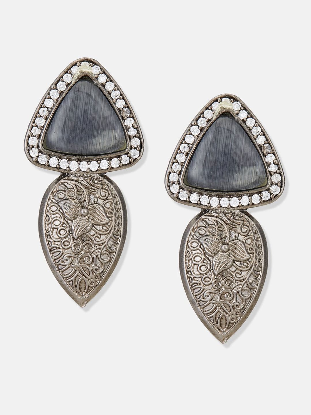 ATIBELLE Silver Plated German Silver American Diamond Contemporary Drop Earrings