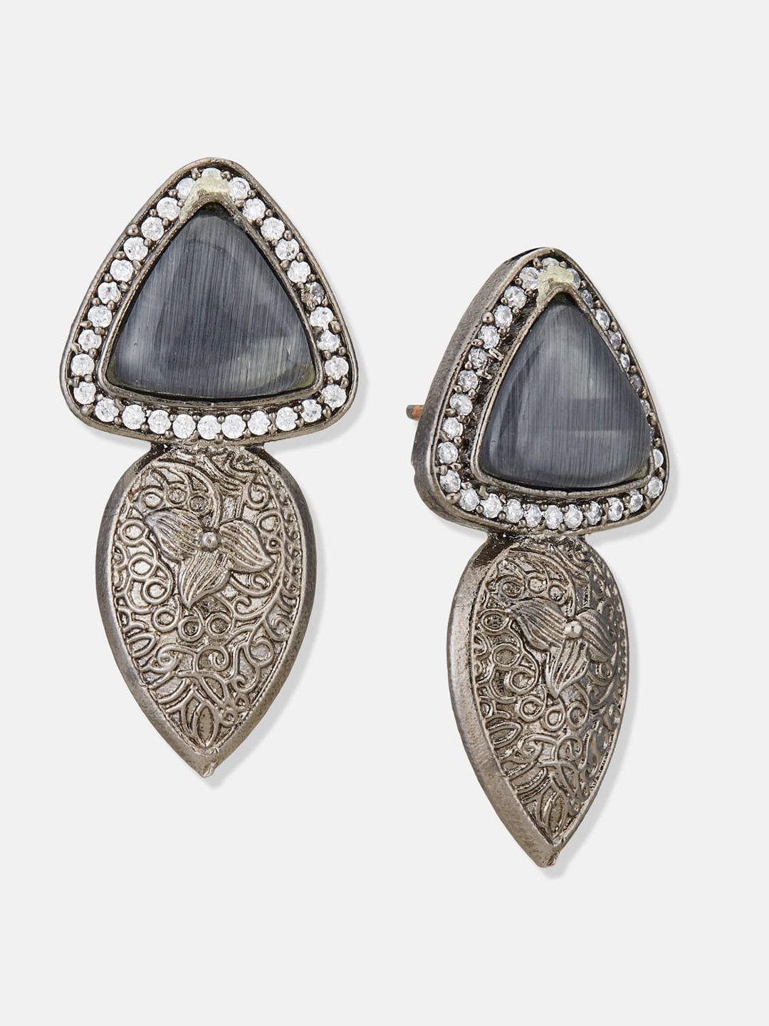 ATIBELLE Silver Plated German Silver American Diamond Contemporary Drop Earrings