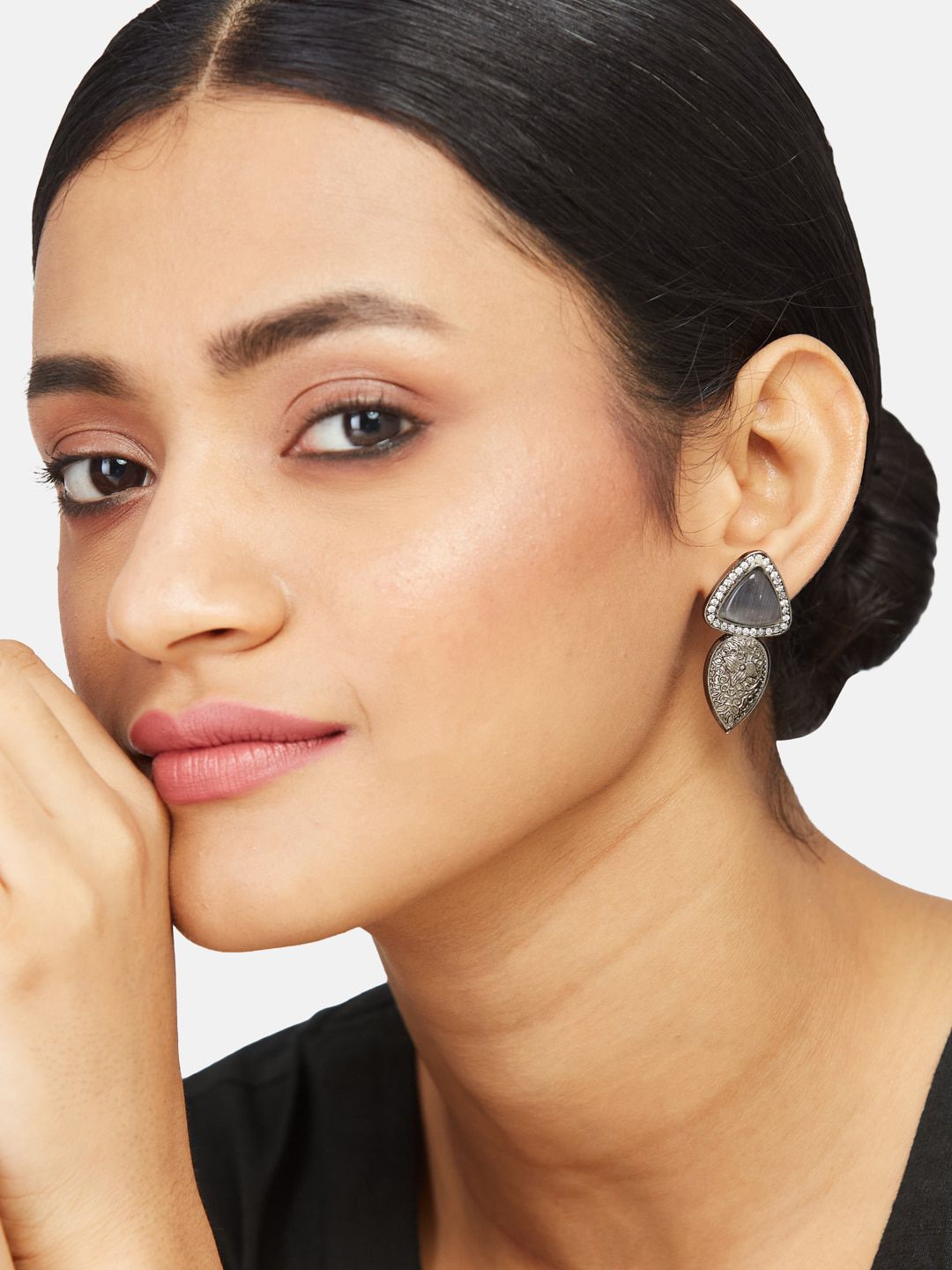 ATIBELLE Silver Plated German Silver American Diamond Contemporary Drop Earrings