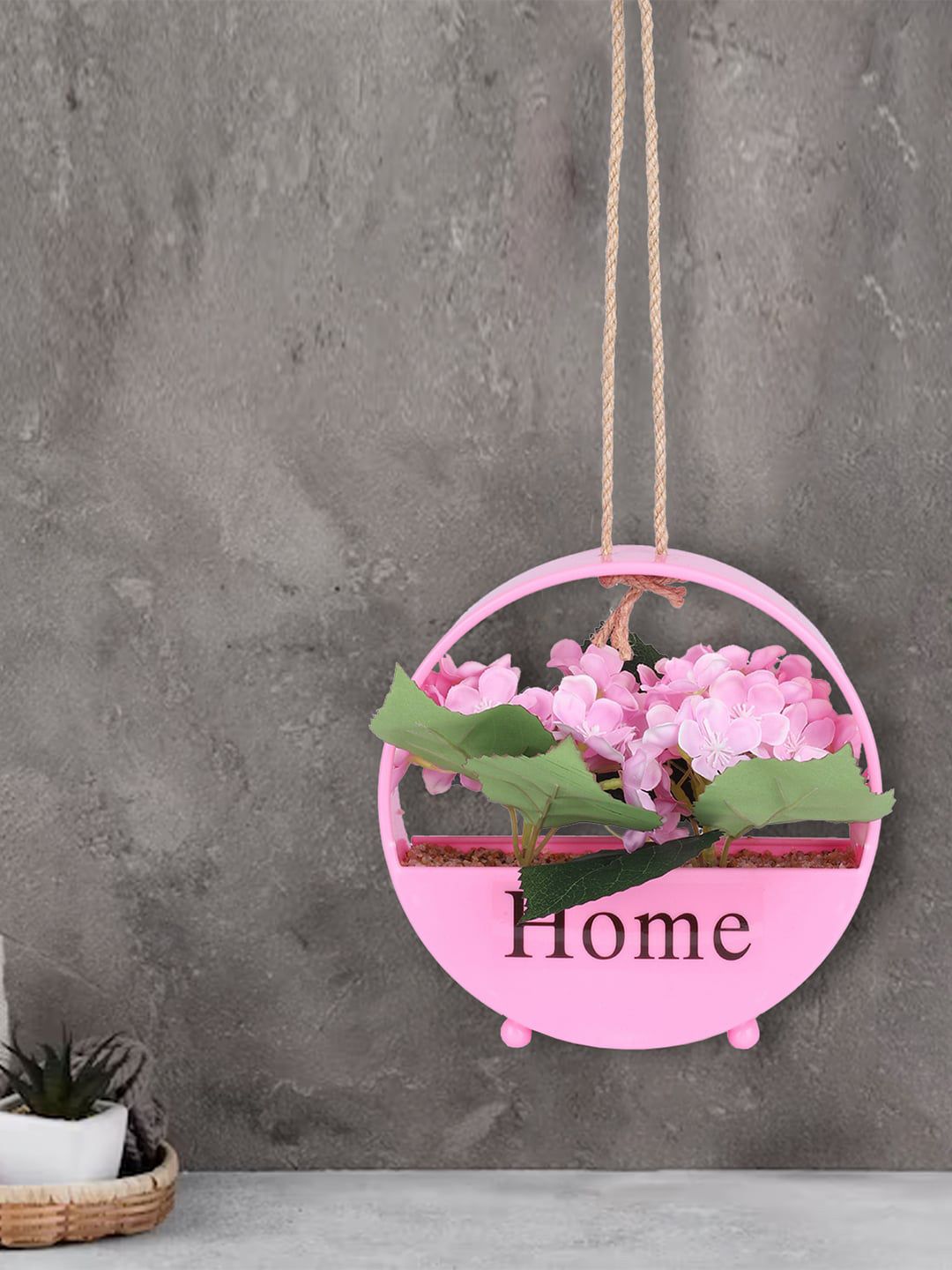 Kuber Industries Pink & Green Artificial Blossom Flower Plant With Hanging Pot-image-11