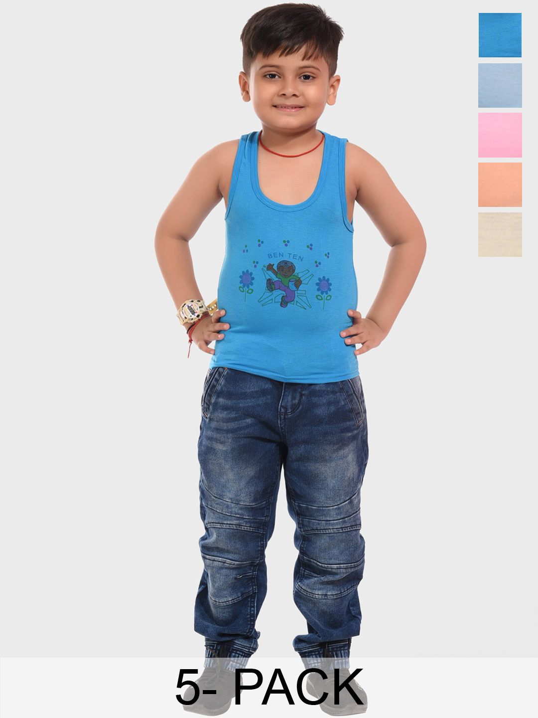 BAESD Boys Pack Of 5 Printed Cotton Innerwear Vests-picture-18