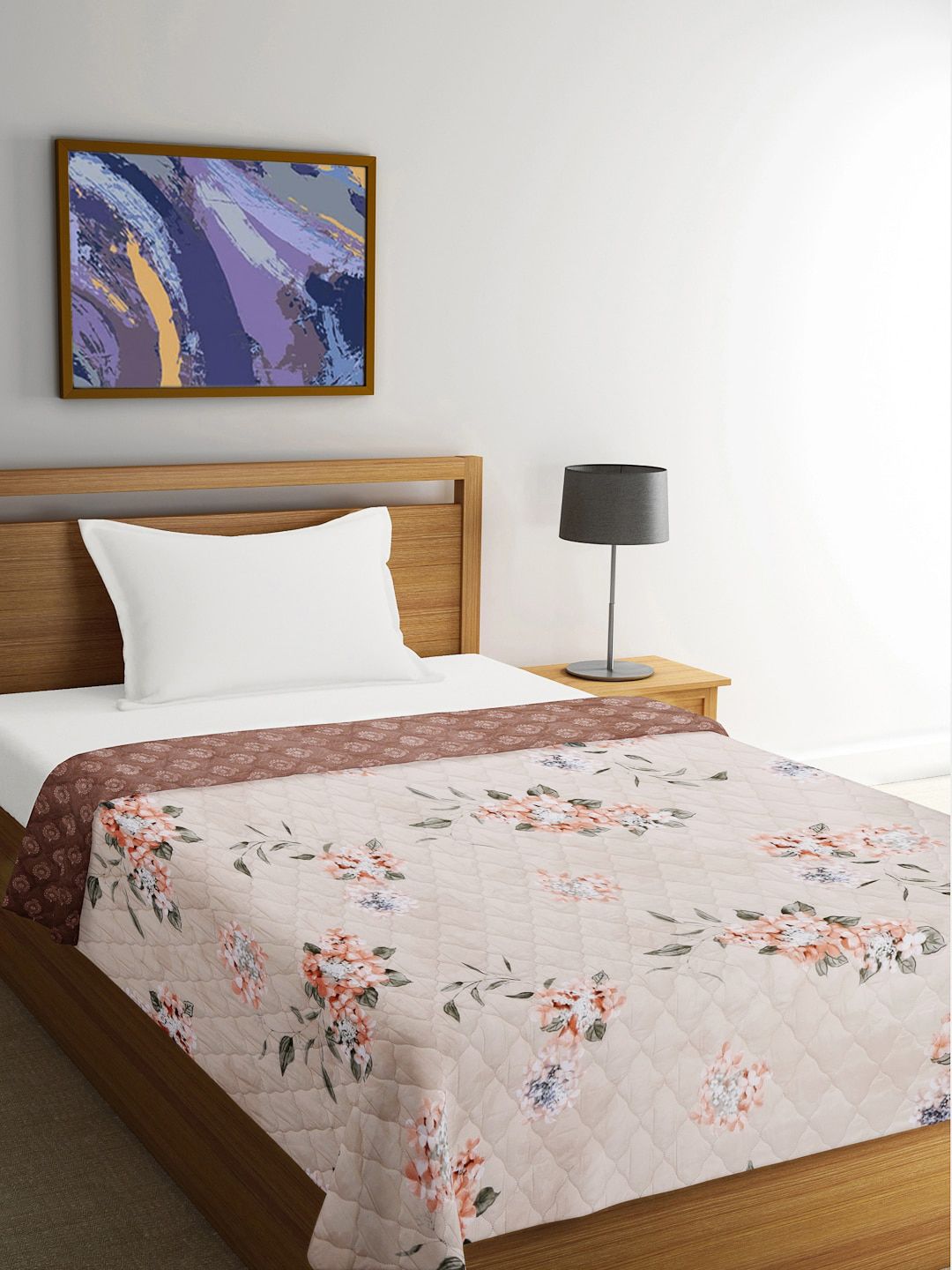 FABINALIV White & Pink Floral Mild Winter 350 GSM Reversible Single Bed Comforter-picture-30