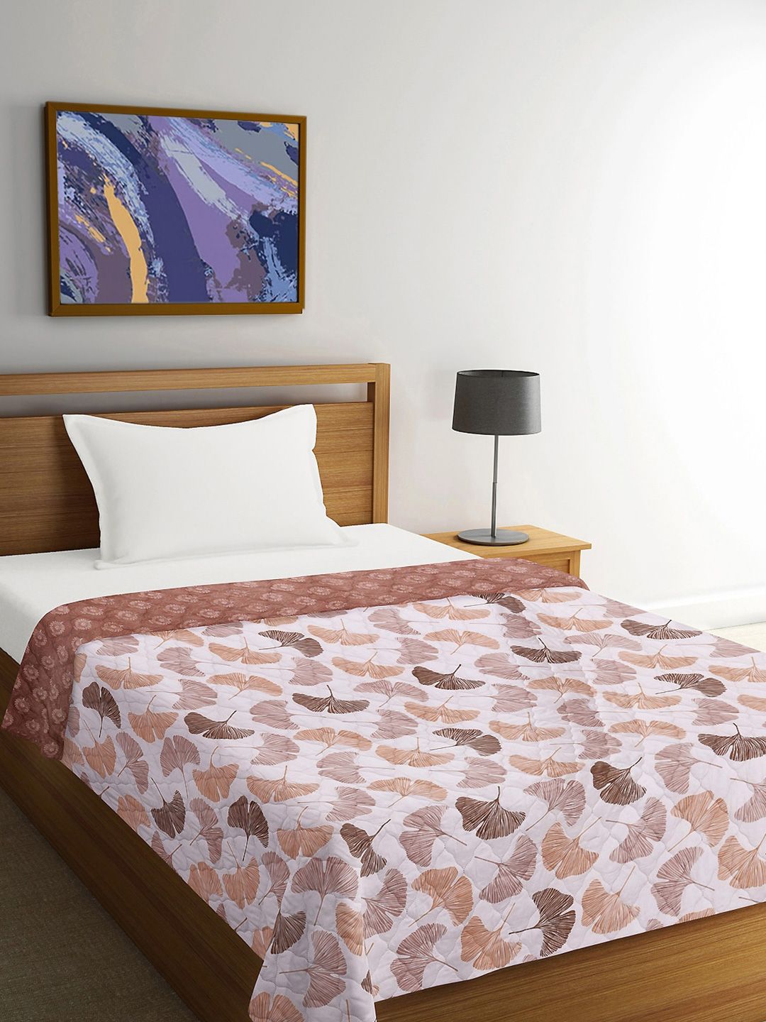 FABINALIV White & Grey Floral Mild Winter 350 GSM Reversible Single Bed Comforter-picture-39