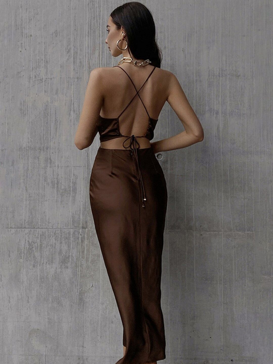StyleCast Brown Cowl Neck Cut Outs Sheath Dress view 2