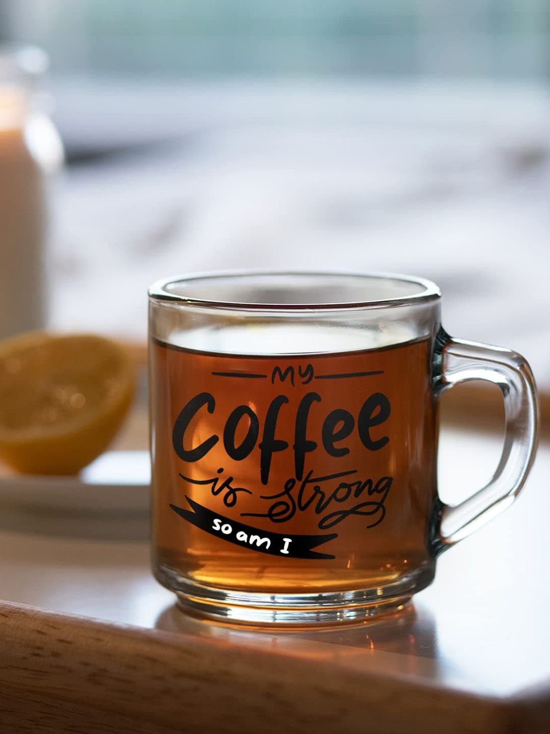 Ascension Transparent & Black Glass Printed Coffee Mug 350 ML-image-3