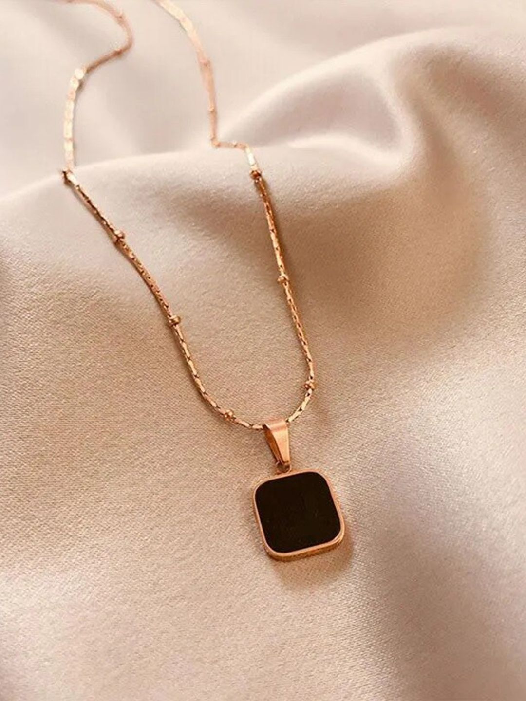 MYKI Rose Gold Plated & Cubic Zirconia Studded Square Pendant-picture-27