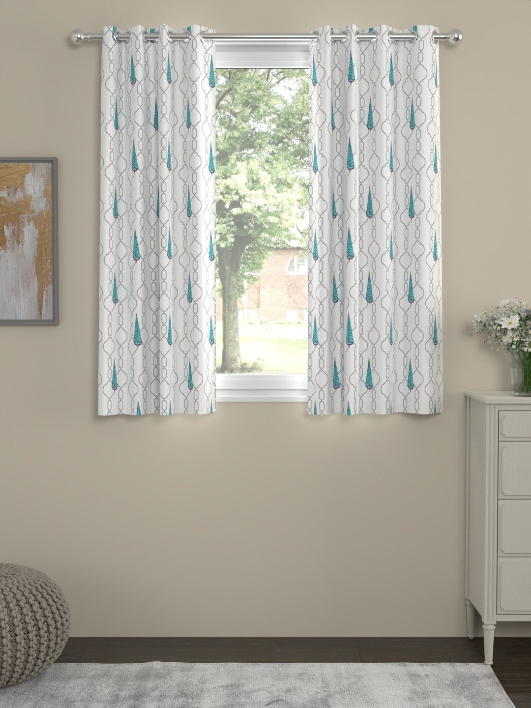ROSARA HOME Oleander Blue 2 Pieces Ethnic Printed Window Curtains-image-38