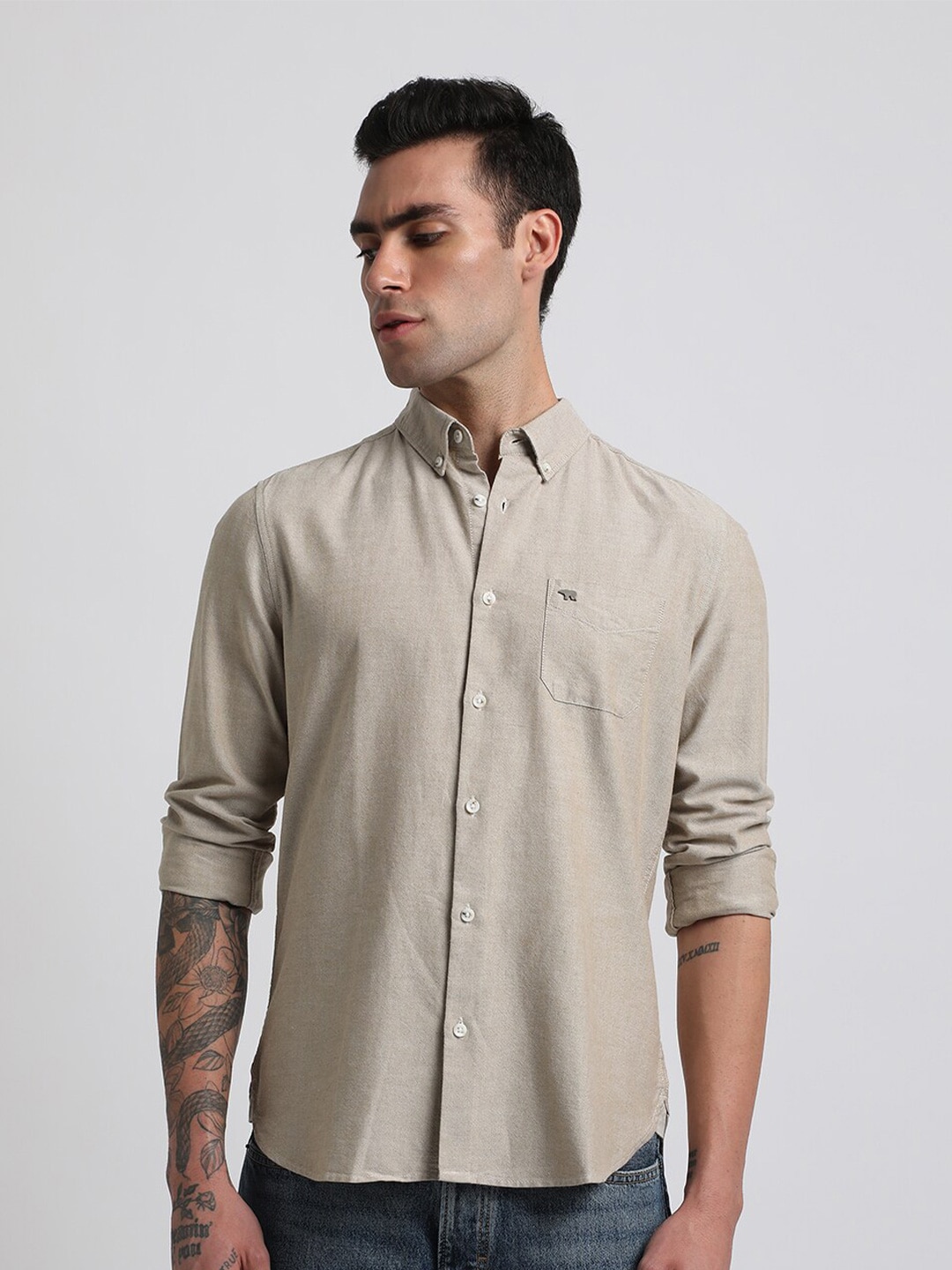 THE BEAR HOUSE Slim Fit Opaque Oxford Pure Cotton Casual Shirt