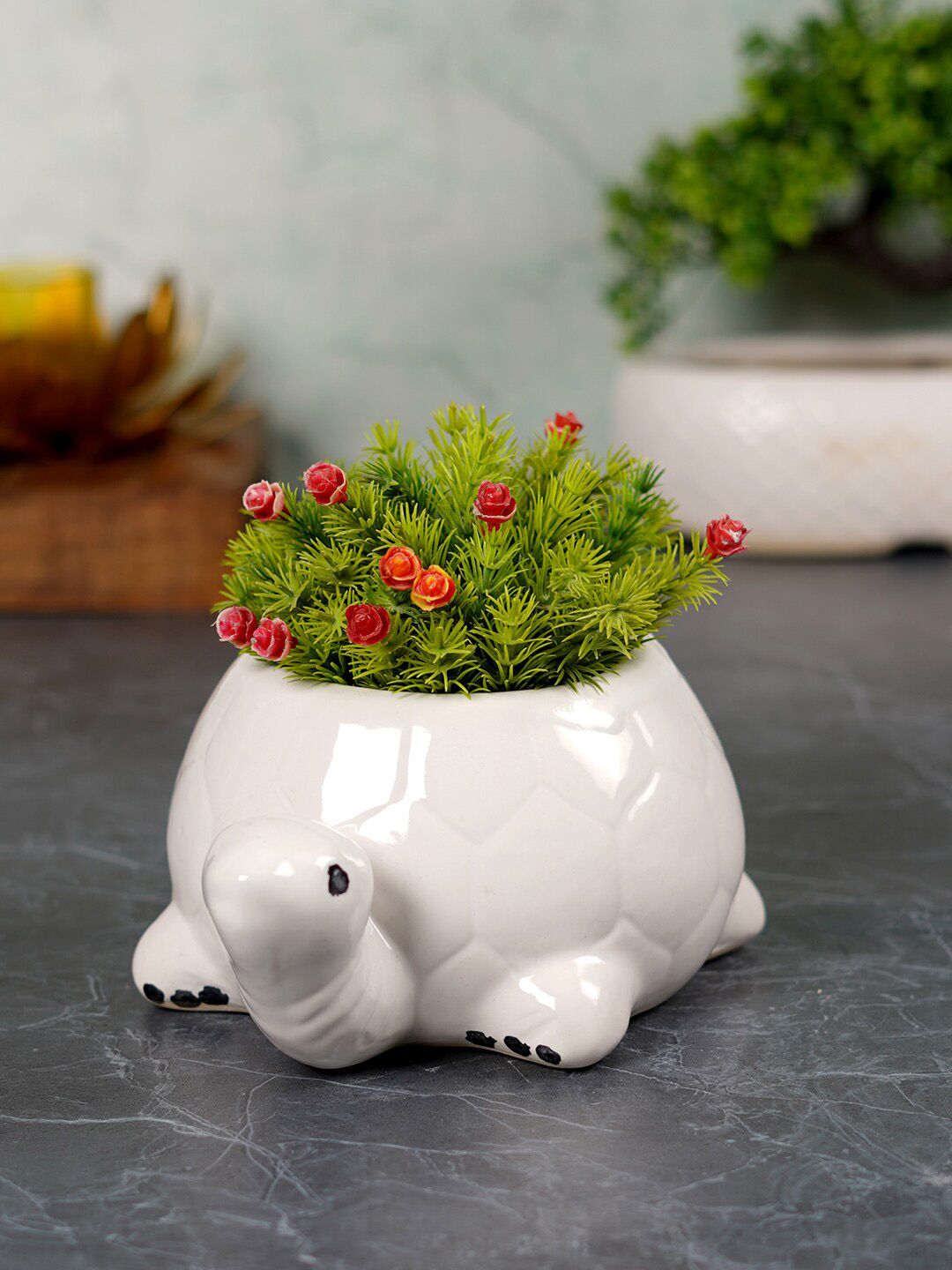 CDI White Turtle Shaped Ceramic Planter