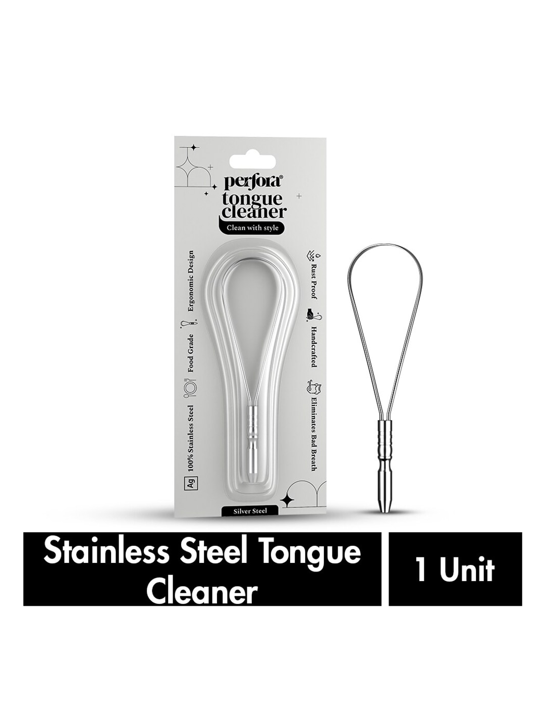 Perfora Stainless Steel Tongue Cleaner - Silver