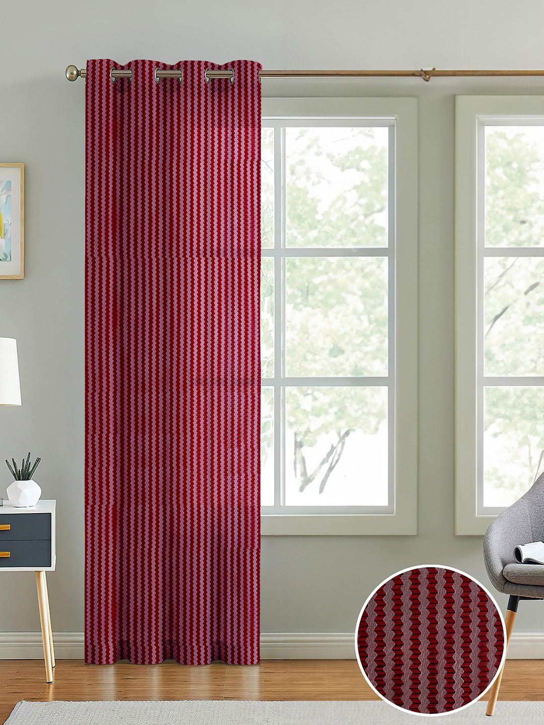 Cortina Maroon Self Design Sheer Door Curtain-image-16