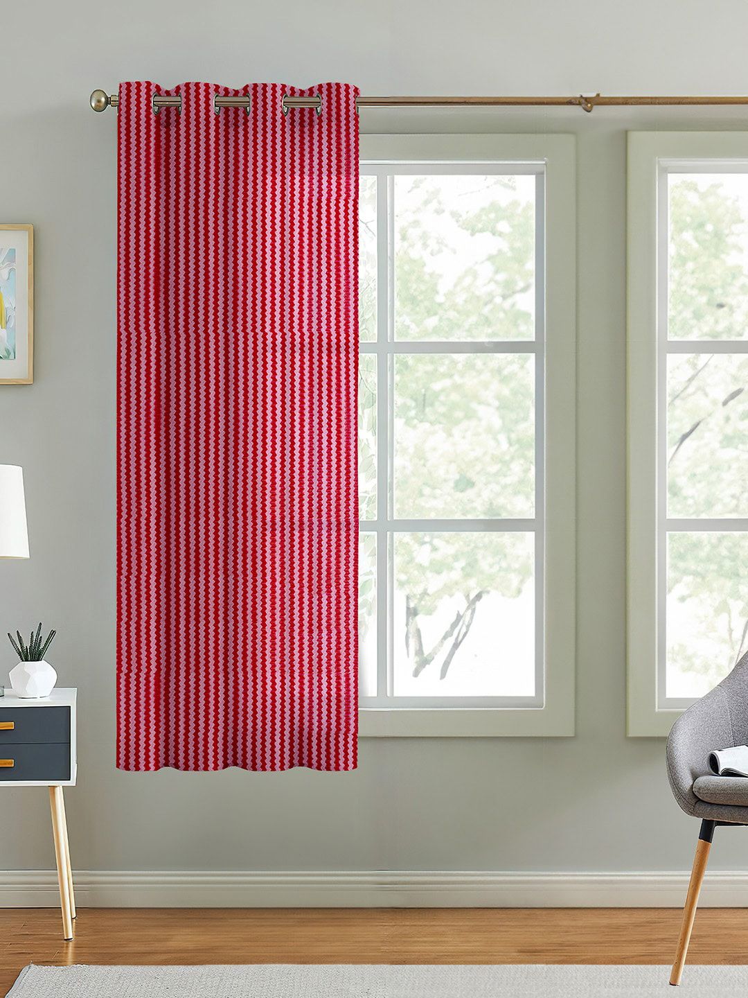 Cortina Maroon Self Design Sheer Window Curtain-image-15