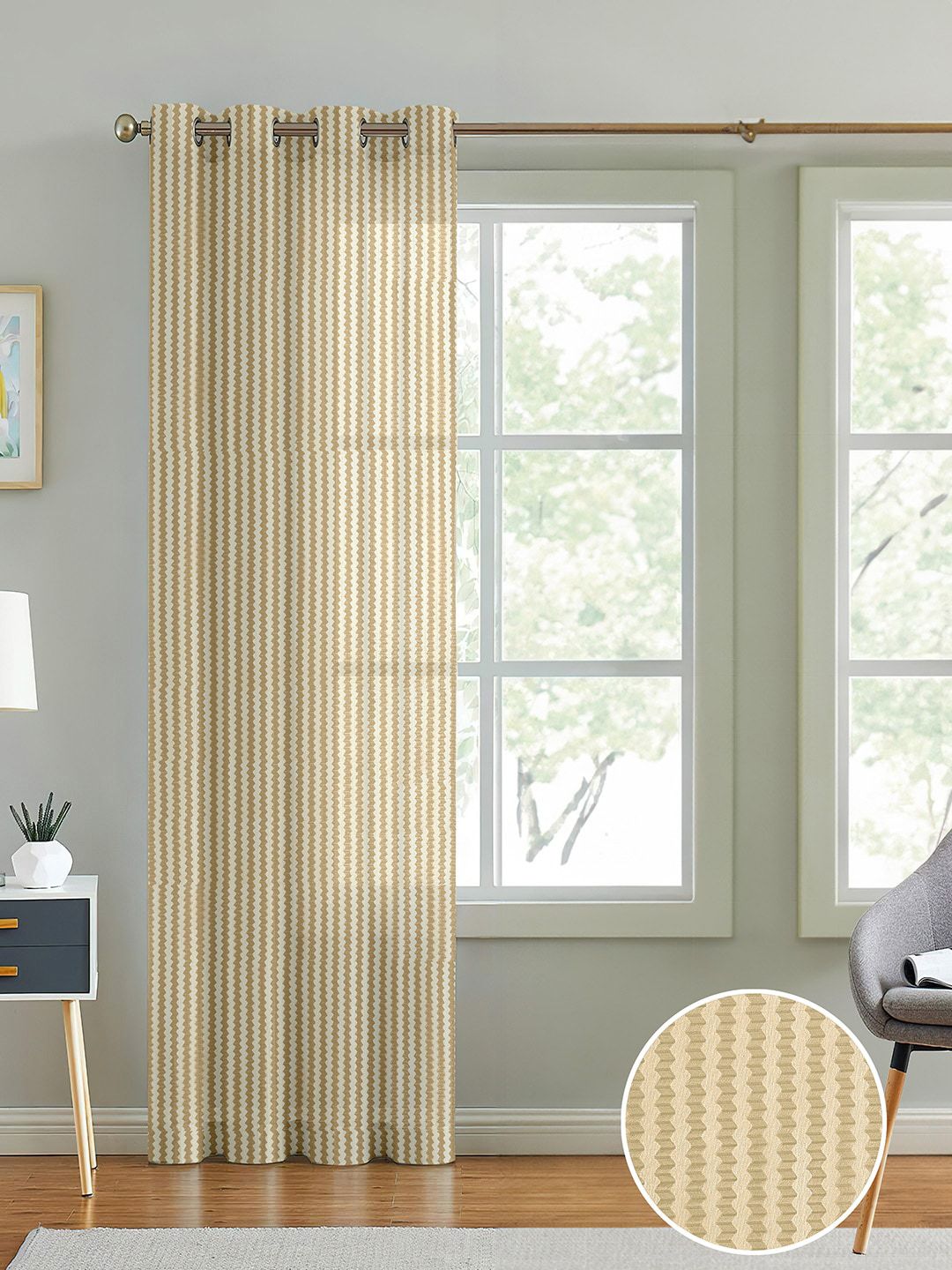 Cortina Beige Self Design Sheer Door Curtain-image-26