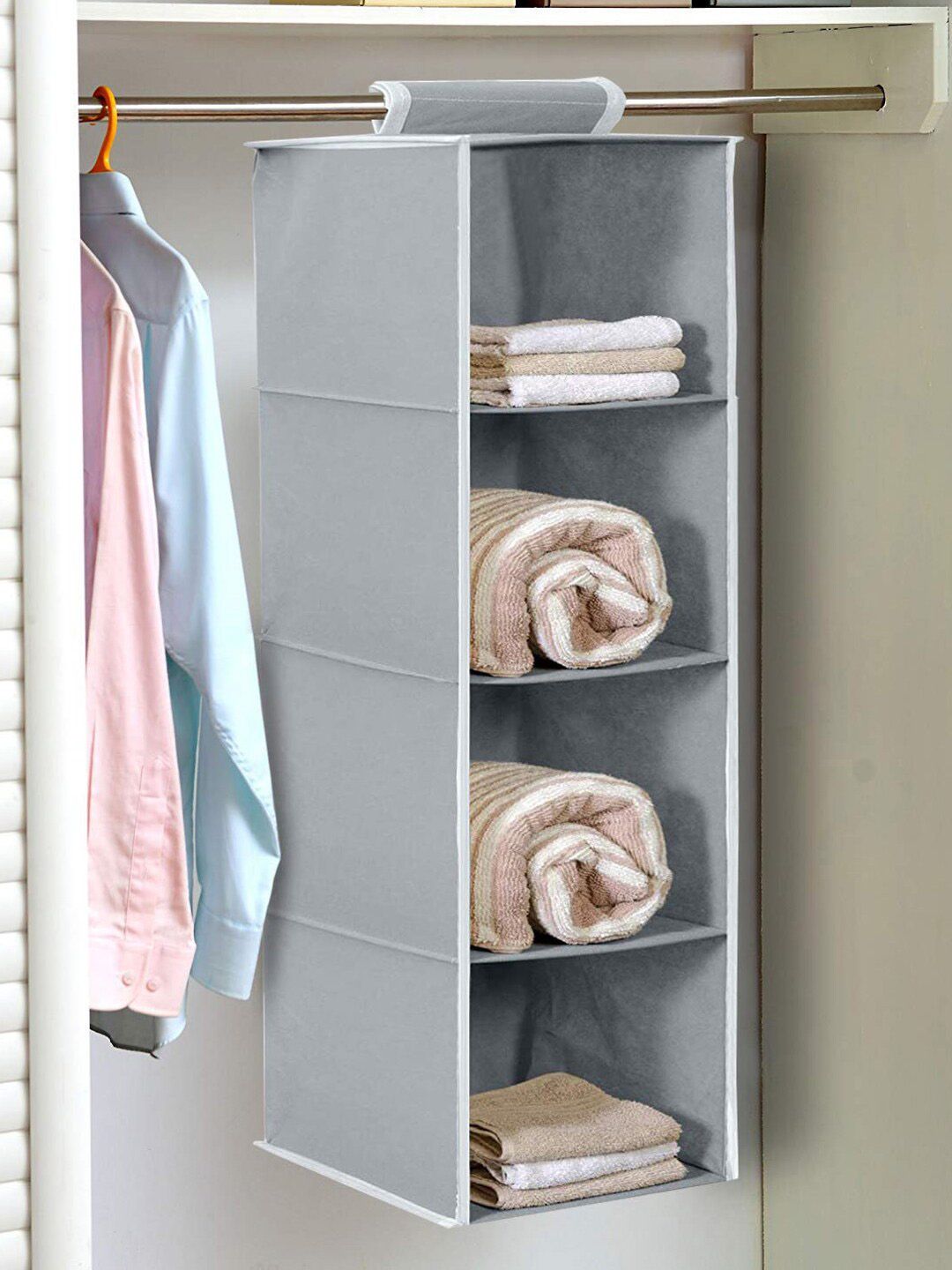 Kuber Industries Grey Foldable Non-Woven Multi-Utility Hanging Organiser-picture-42