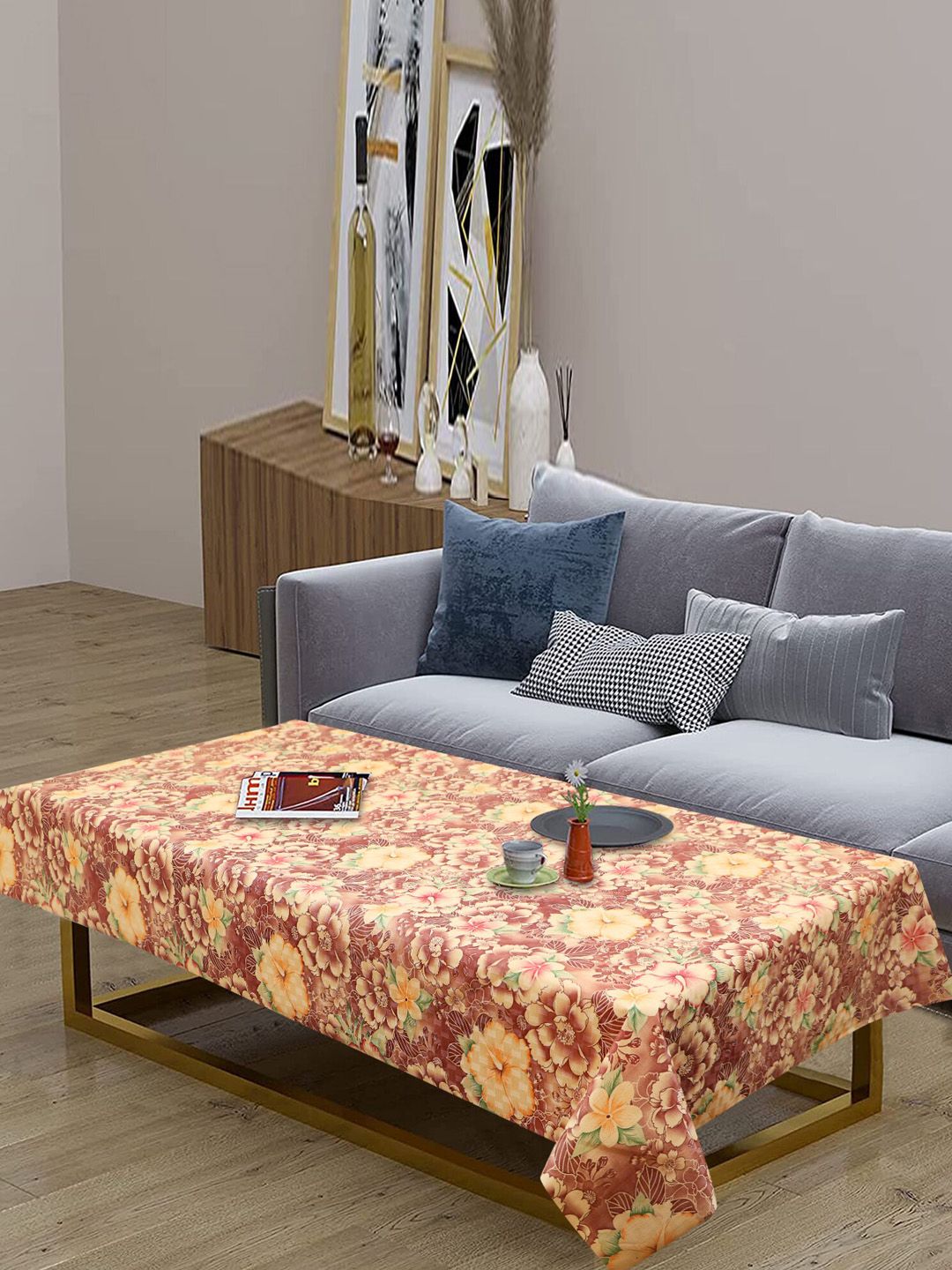 Dakshya Industries Brown & Green Printed Rectangular 4-Seater Table Cover-picture-32
