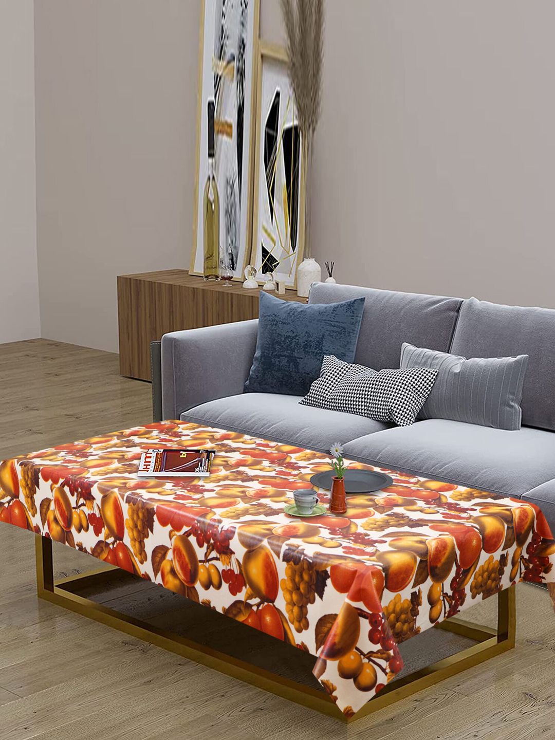 Dakshya Industries White & Brown Printed Rectangular 4-Seater Table Cover-picture-41