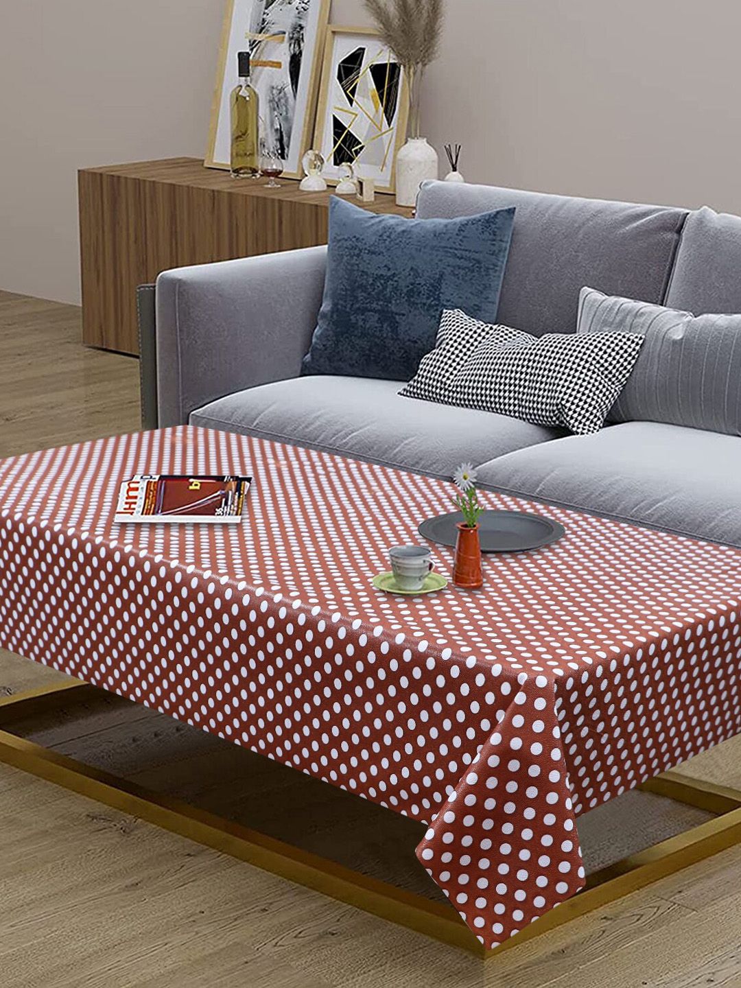 Dakshya Industries Brown & White Printed Rectangular 4 Seater Table Cover-picture-30